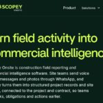 Scopey Onsite: AI Field Reporting for Construction 1 Scopey Onsite homepage showing its logo and field-reporting headline above a description of WhatsApp-based project records.