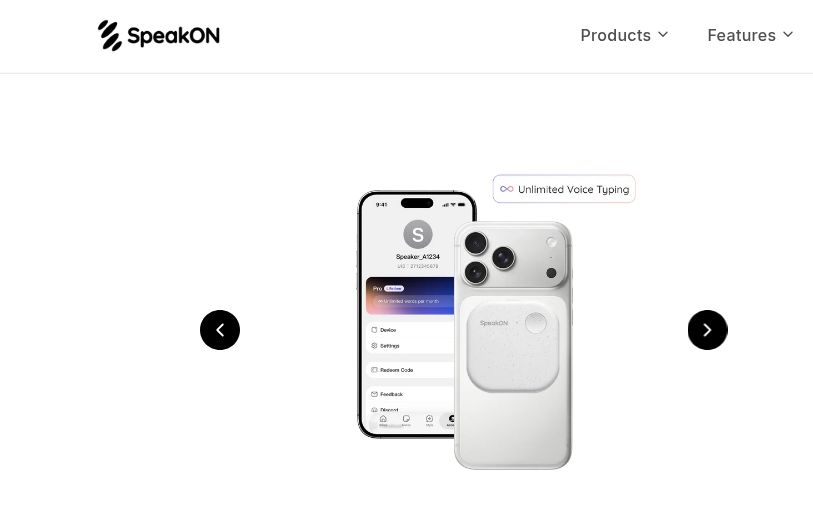 SpeakON Agent: Voice Tasks, Hardware and Beta Access 3 Official SpeakON product image showing the white voice input device attached to an iPhone
