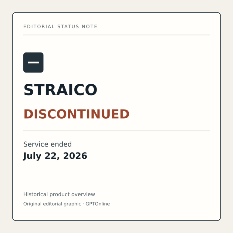 Editorial status graphic for Straico marked discontinued, with the announced service-end date July 22, 2026.