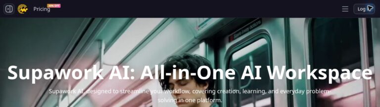 Supawork AI official homepage with complete all-in-one workspace headline and introduction over its animated background