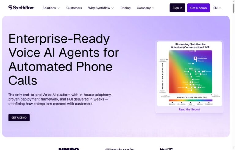 Synthflow AI official homepage presenting enterprise voice agents