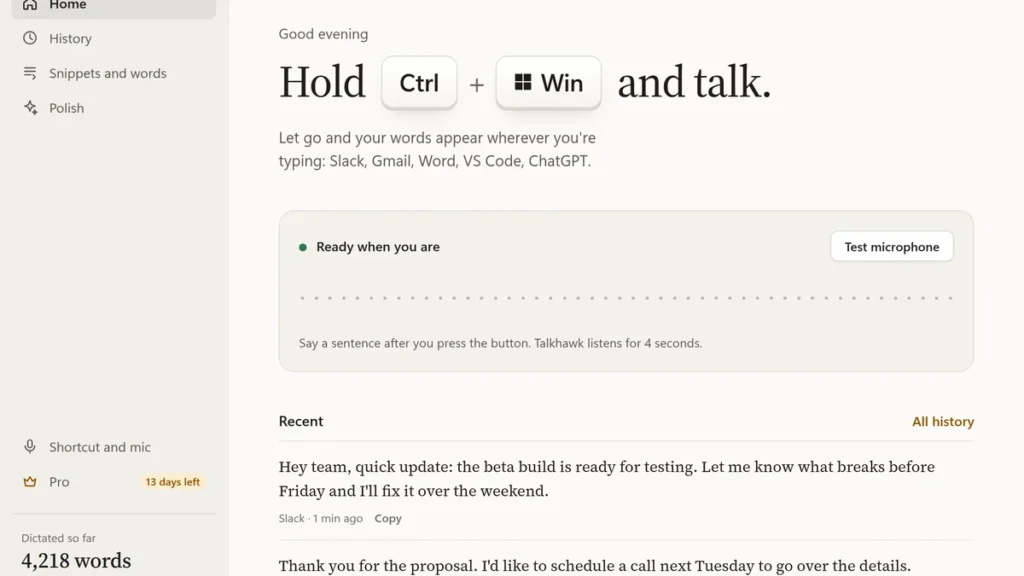 Talkhawk: Voice Dictation for Windows That Runs Entirely on Your PC 4 Talkhawk