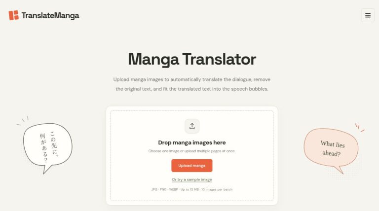Official TranslateManga homepage screenshot