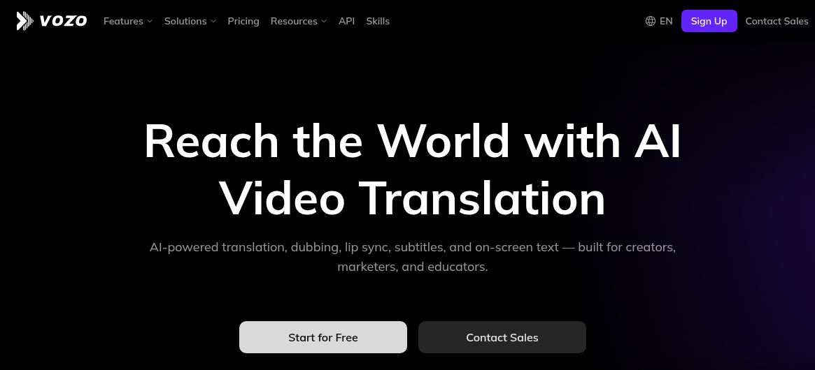Vozo AI 2 Official Vozo homepage screenshot