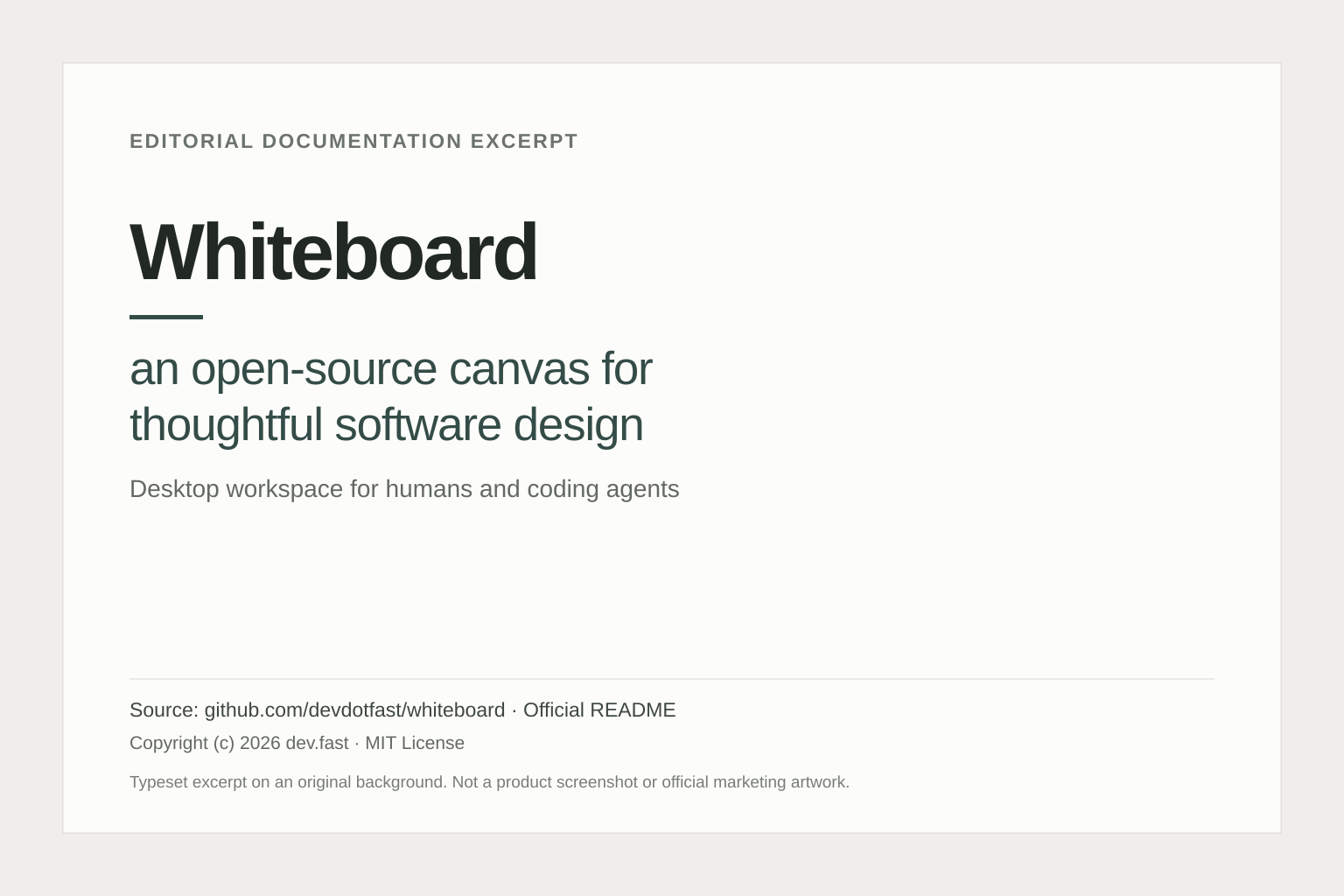 Whiteboard: An Open-Source Canvas for AI Code Review 2 Whiteboard documentation excerpt describing an open-source canvas for thoughtful software design.