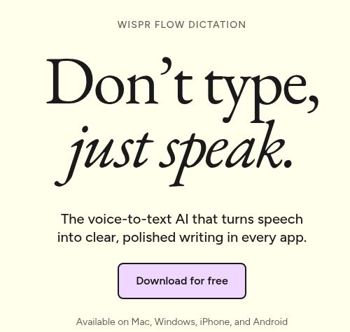 Official Wispr Flow Dictation homepage screenshot