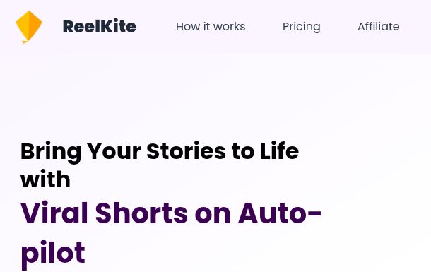 ReelKite logo and short-video homepage headline