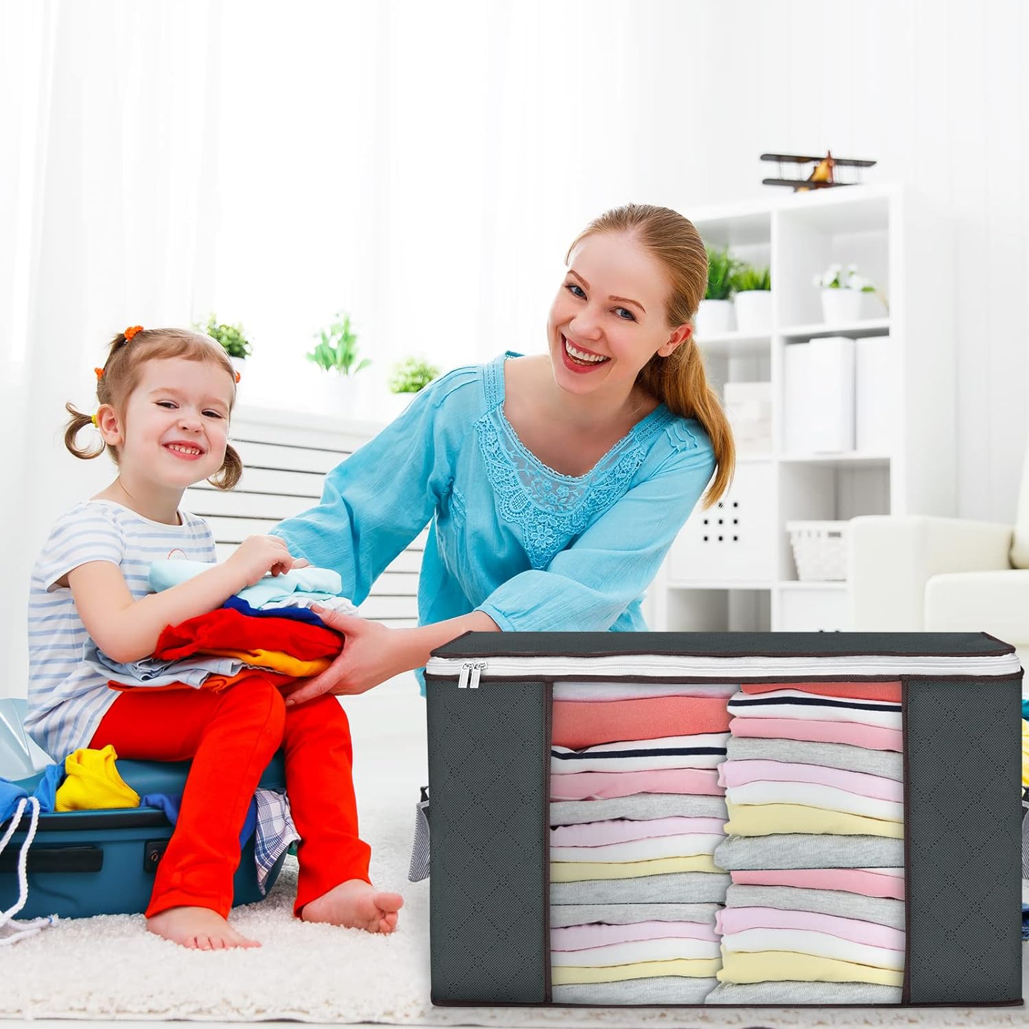 90 L Large Storage Bags, 6 Pack Clothes Storage Bins Foldable Closet Organizers Storage Containers with Reinforced Handle for Clothing, Blanket, Comforters, Bed Sheets, Pillows and Toys