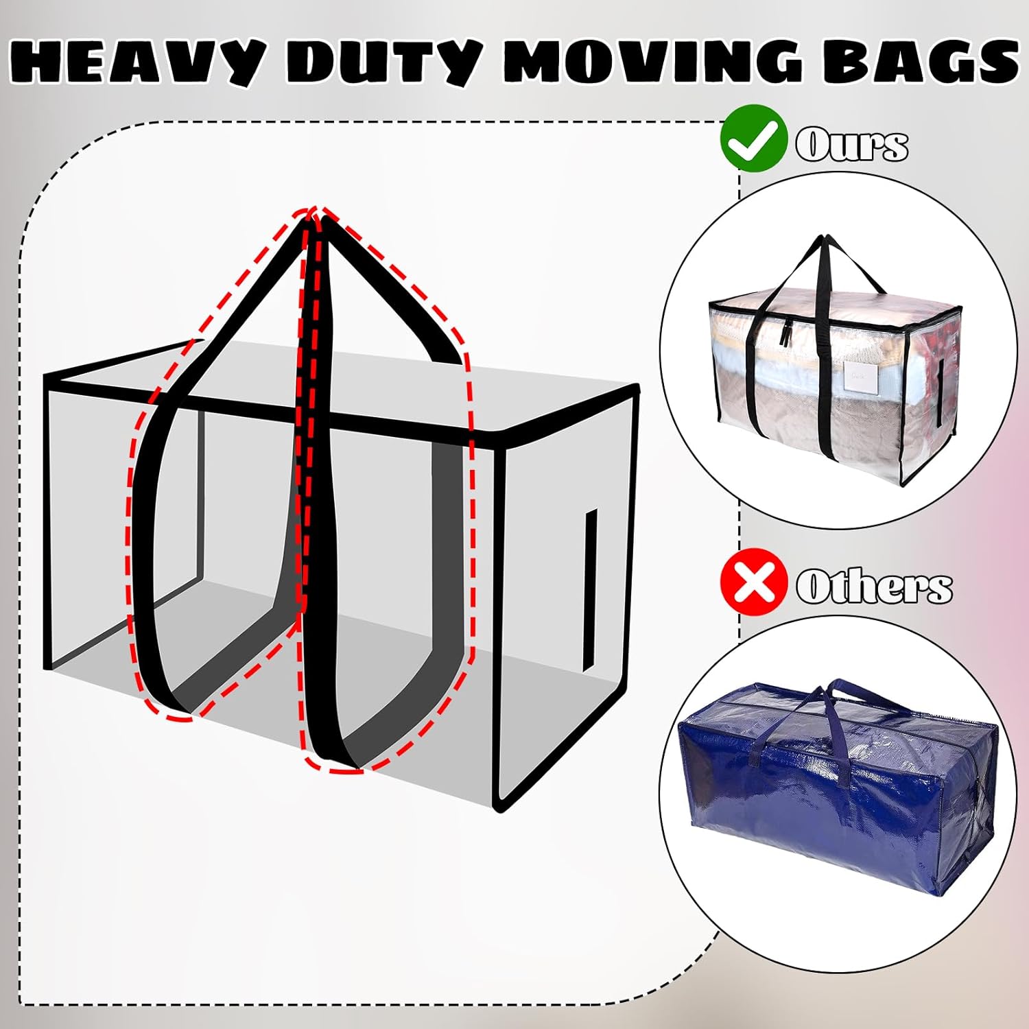 6 Pack 85L Moving Bags, Heavy Duty Moving Totes, Clear Waterproof Storage Bag with tag Window, Large Packing Bags with Zips for Clothes Storage Moving Travelling Camping