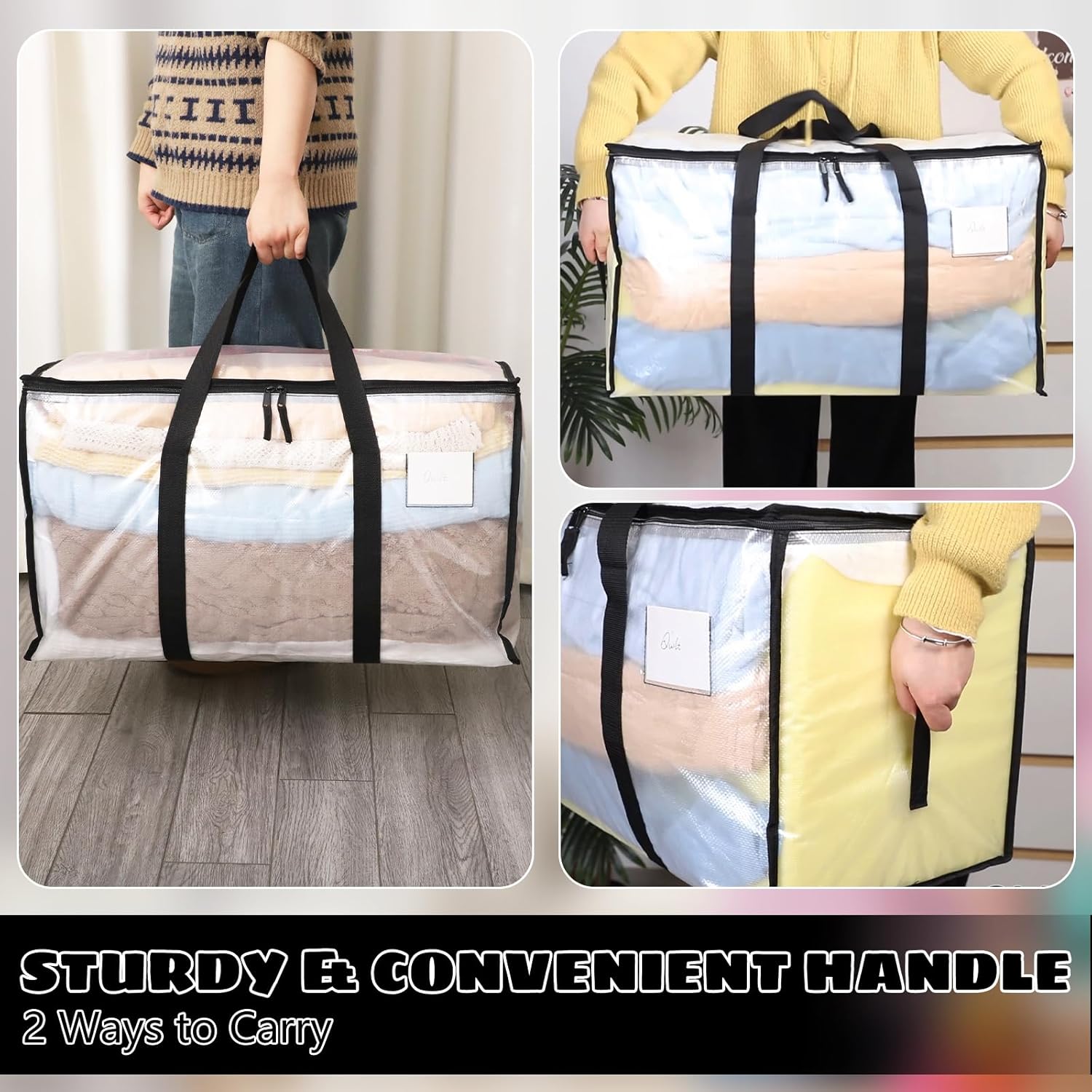 6 Pack 85L Moving Bags, Heavy Duty Moving Totes, Clear Waterproof Storage Bag with tag Window, Large Packing Bags with Zips for Clothes Storage Moving Travelling Camping