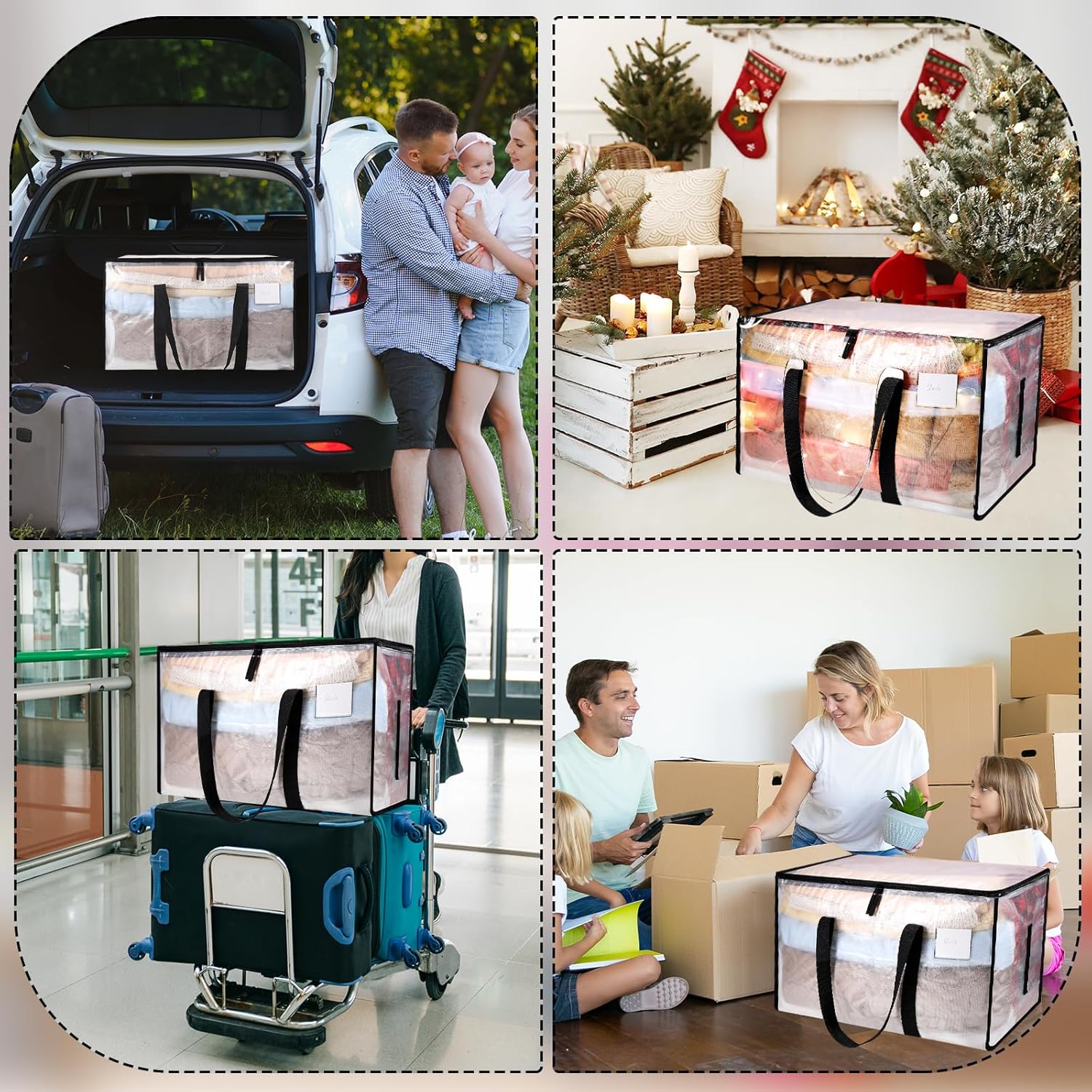 6 Pack 85L Moving Bags, Heavy Duty Moving Totes, Clear Waterproof Storage Bag with tag Window, Large Packing Bags with Zips for Clothes Storage Moving Travelling Camping