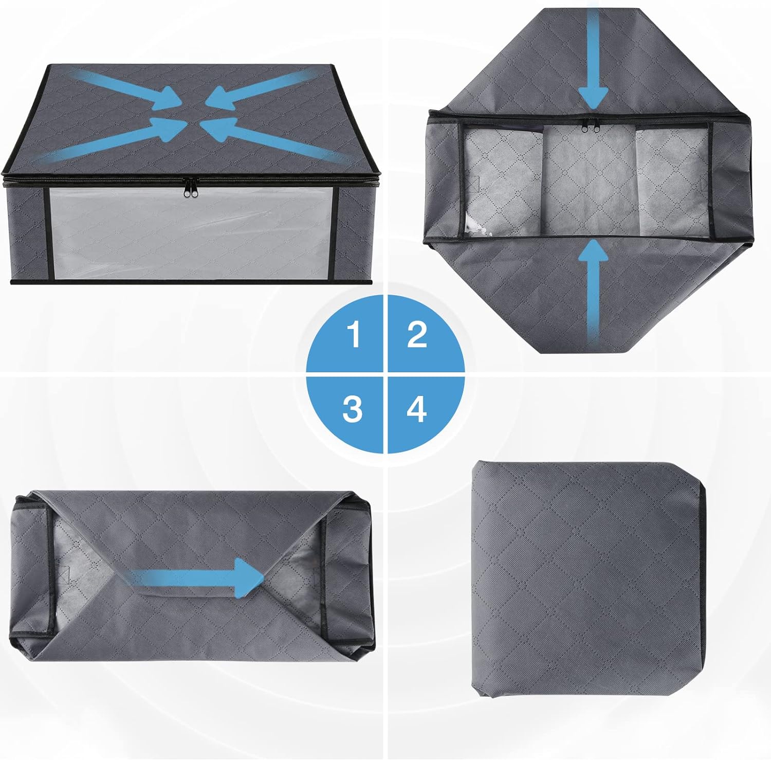 HomeHacks Storage 3-Pack Clothes Organizer Storage Bags Foldable Storage Box with Large Clear Window Sturdy Handles for Closet