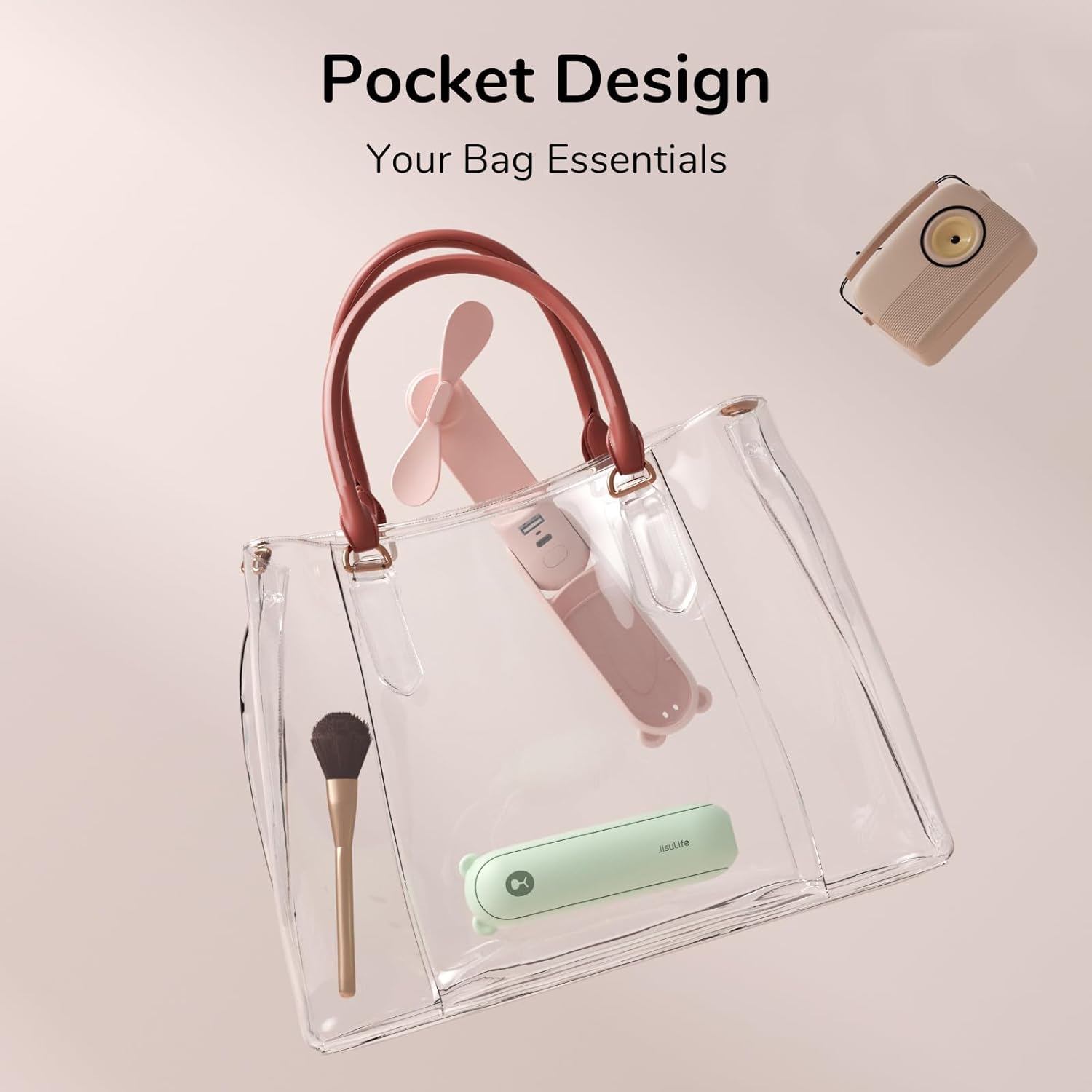 JISULIFE Handheld Mini Fan, 3 IN 1 USB Rechargeable Portable Fan [12-19 Working Hours] with Power Bank, Flashlight, Pocket Design for Travel/Summer/Concerts/Lash, Gifts for Women