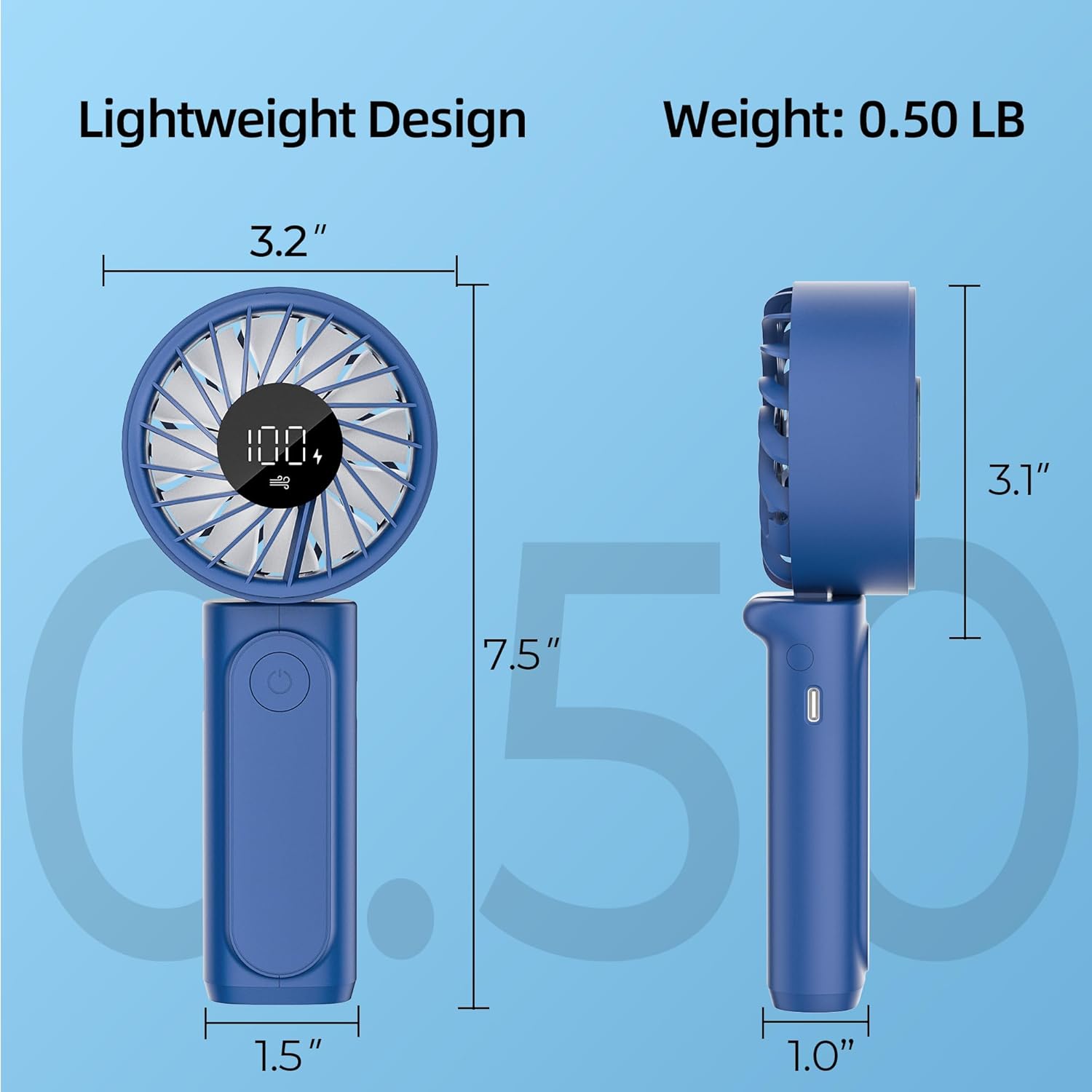 Handheld Fan, Portable Fan, 4000mAh Rechargeable Personal Fan, 180 Foldable Mini Desk Fan with 6 Wind Speed, LCD Digital Display, Lanyard as Neck Fan, Ultra Quiet, Pocket Size for Indoor Outdoor