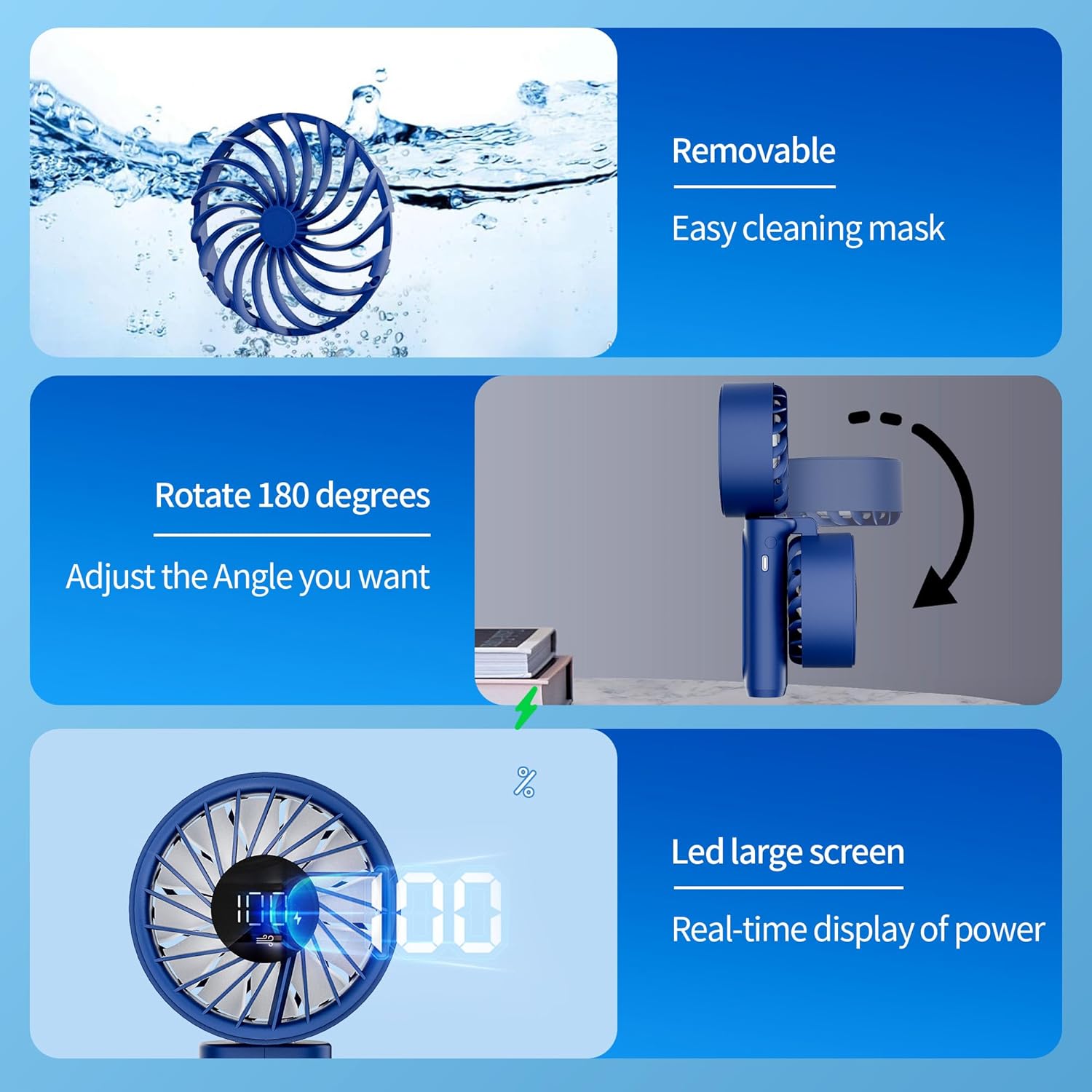 Handheld Fan, Portable 4000mAh Rechargeable Fan, 180° Foldable Mini Desk/Neck Fan, 6-Speed, LCD Display, Ultra Quiet, Pocket-Sized