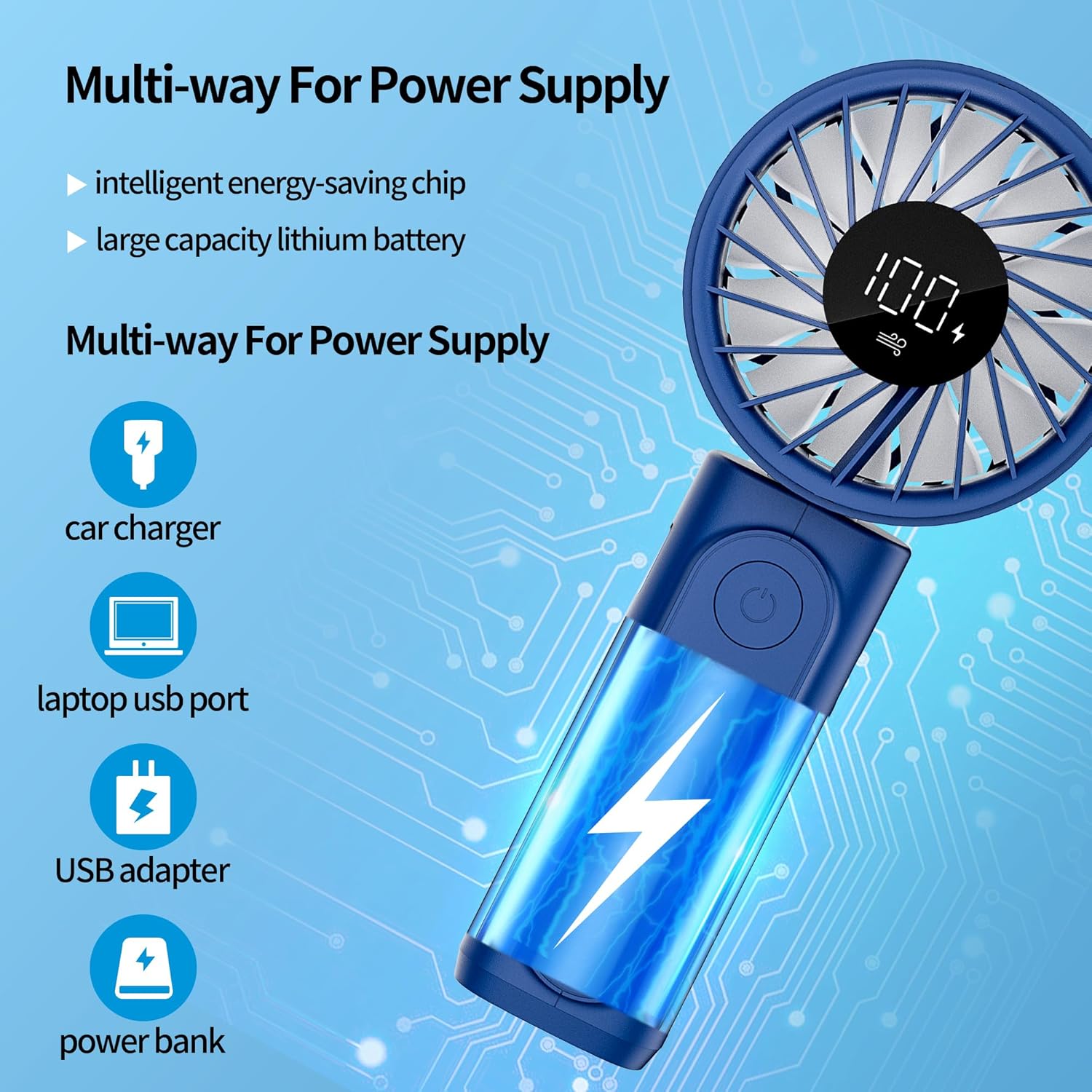 Handheld Fan, Portable 4000mAh Rechargeable Fan, 180° Foldable Mini Desk/Neck Fan, 6-Speed, LCD Display, Ultra Quiet, Pocket-Sized