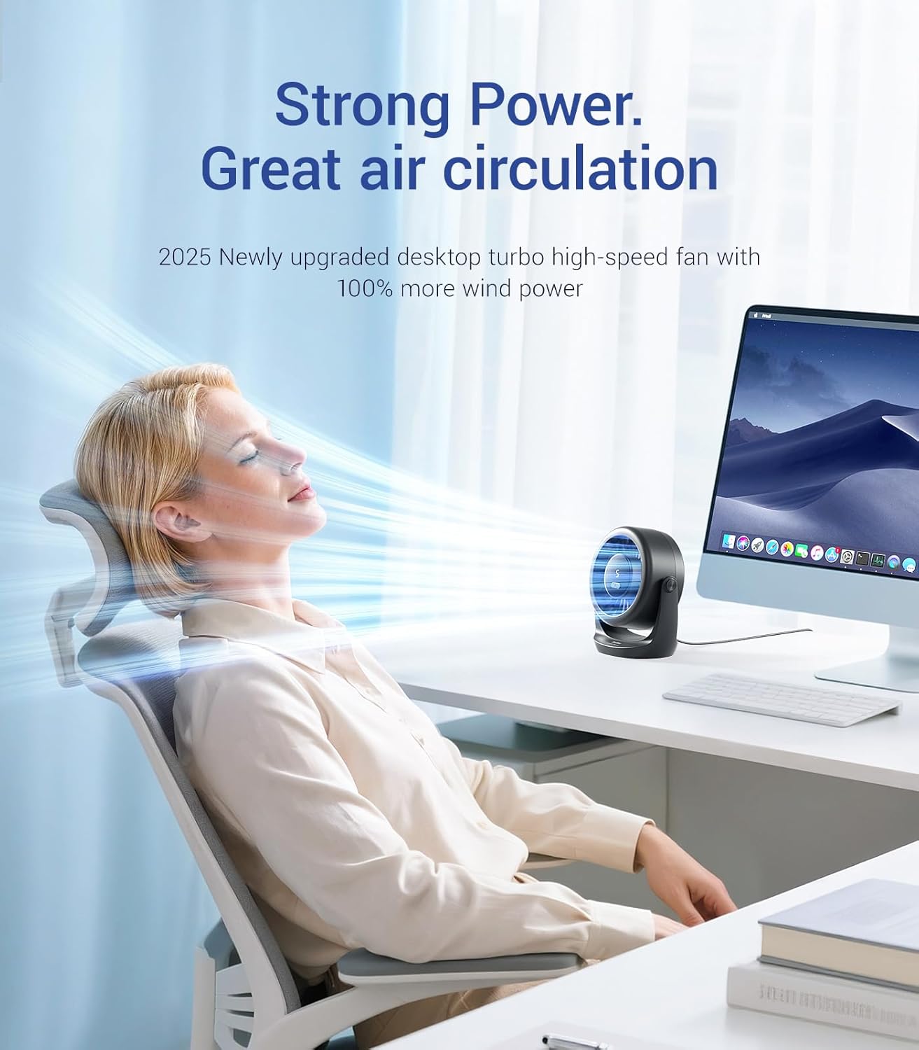 USB Desk Turbo Fan, Ultra-Quiet Mini Desk Fan, Powerful Wind, LED Display, 5 Speed, 360 Rotating Small Portable Fan for Home, Office and Outdoor Cool Tech Gadgets - TurboBreeze