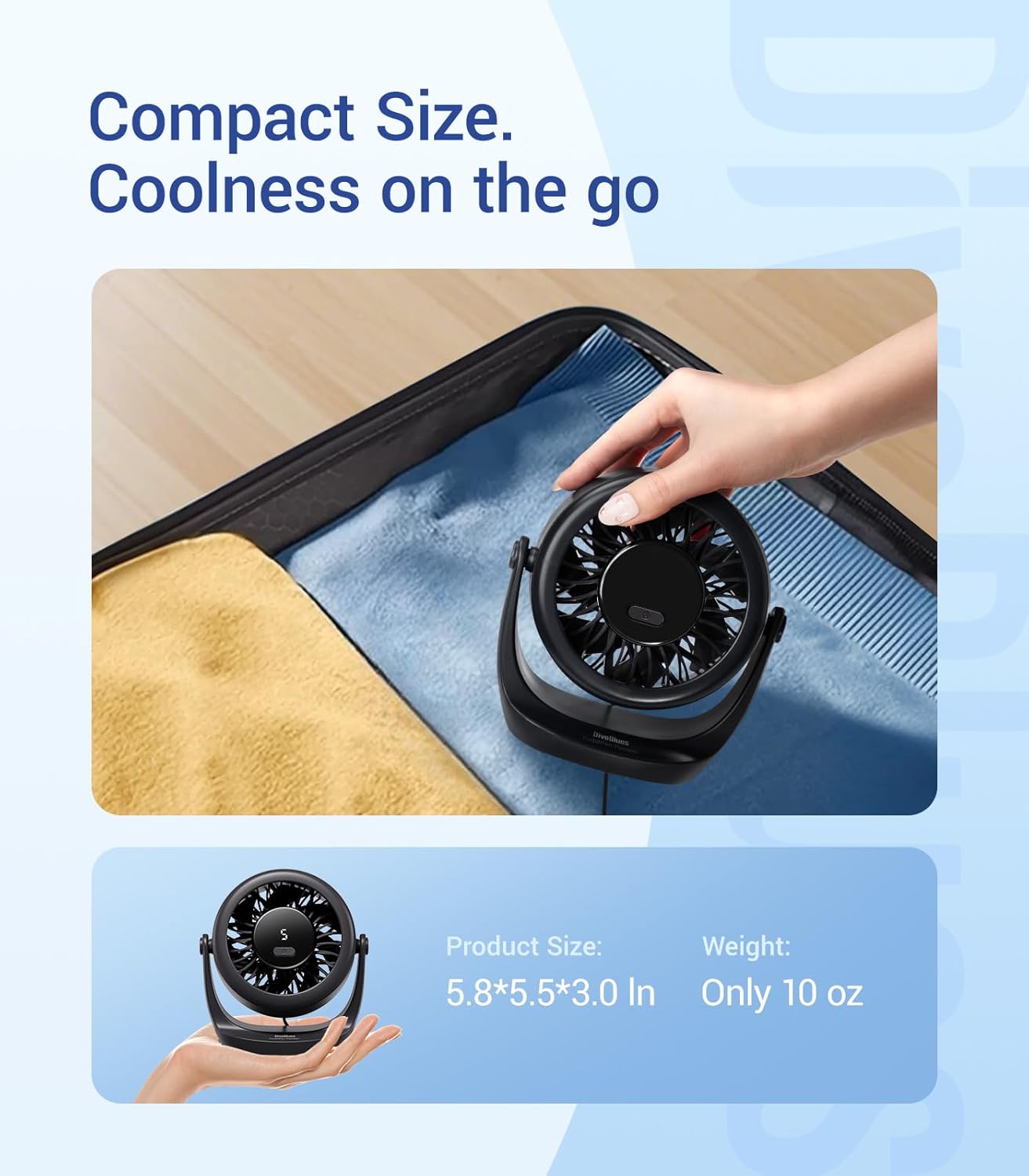 USB Desk Turbo Fan, Ultra-Quiet Mini Desk Fan, Powerful Wind, LED Display, 5 Speed, 360 Rotating Small Portable Fan for Home, Office and Outdoor Cool Tech Gadgets - TurboBreeze