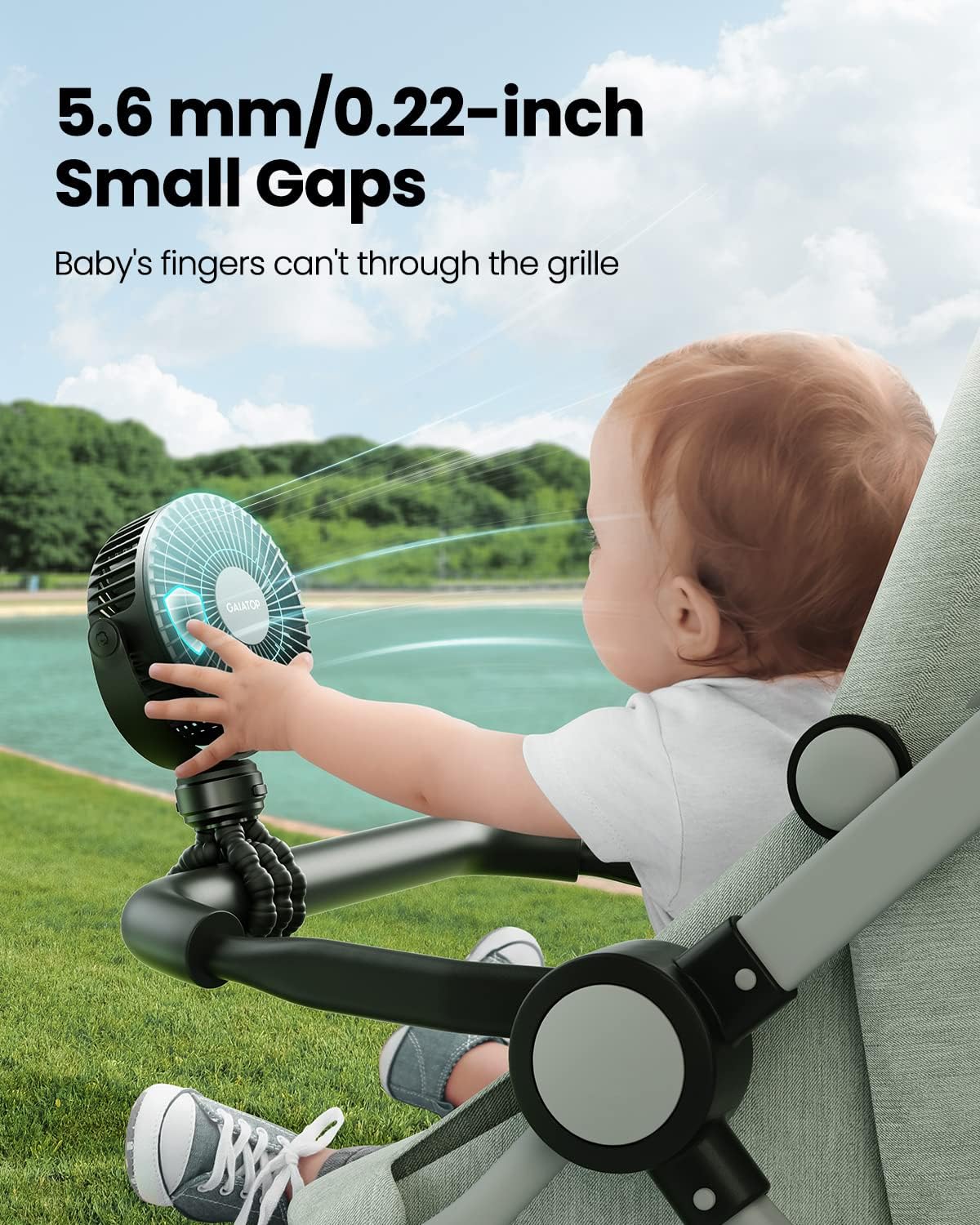 Gaiatop Mini Portable Stroller Fan, Battery Operated Small Clip on, Detachable 3 Speed Rechargeable, 360 Rotate Flexible Tripod Better Cooling for Car Seat Crib Treadmill Travel Black
