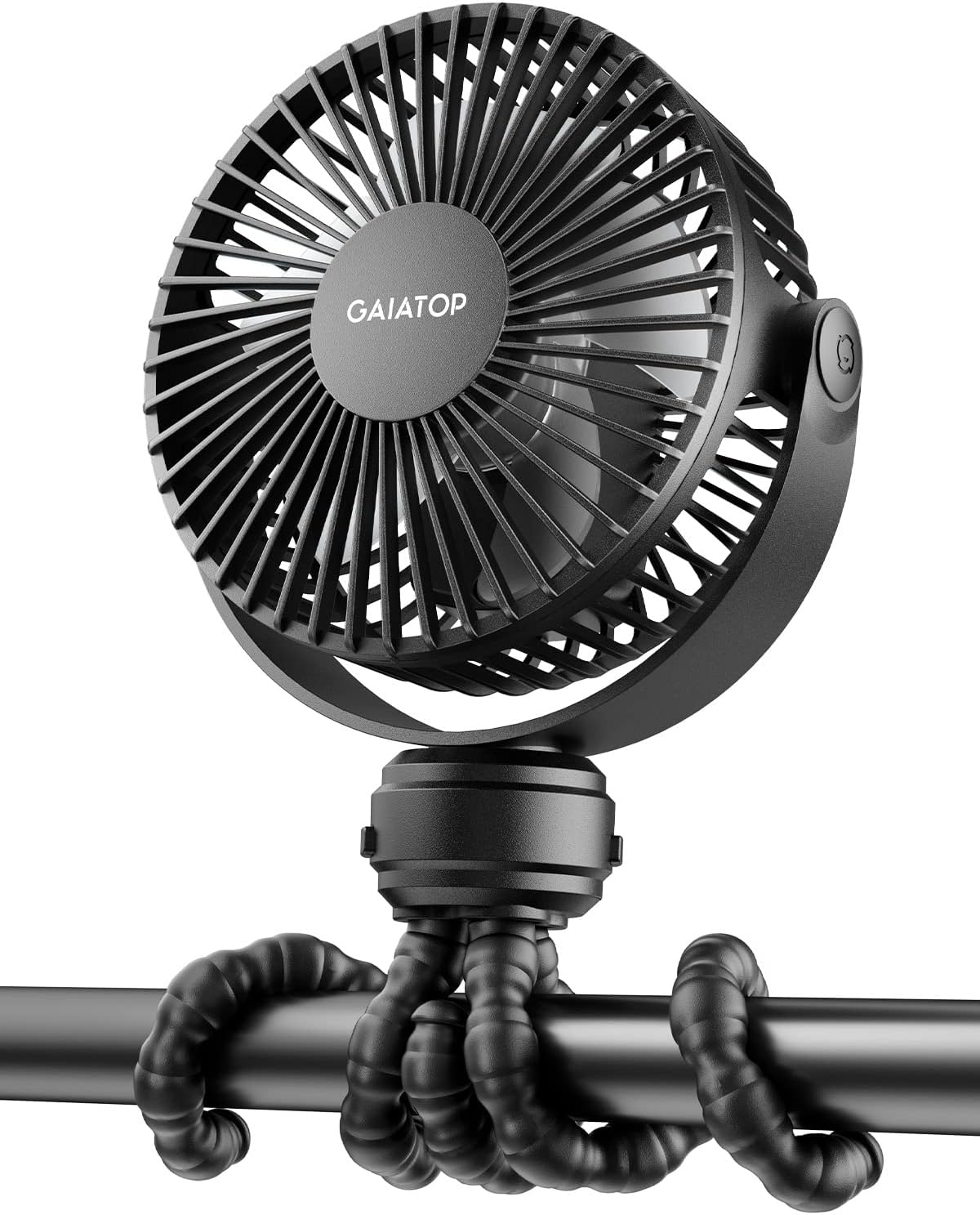 Gaiatop Mini Portable Stroller Fan, Battery Operated Small Clip on, Detachable 3 Speed Rechargeable, 360� Rotate Flexible Tripod Better Cooling for Car Seat Crib Treadmill Travel Black