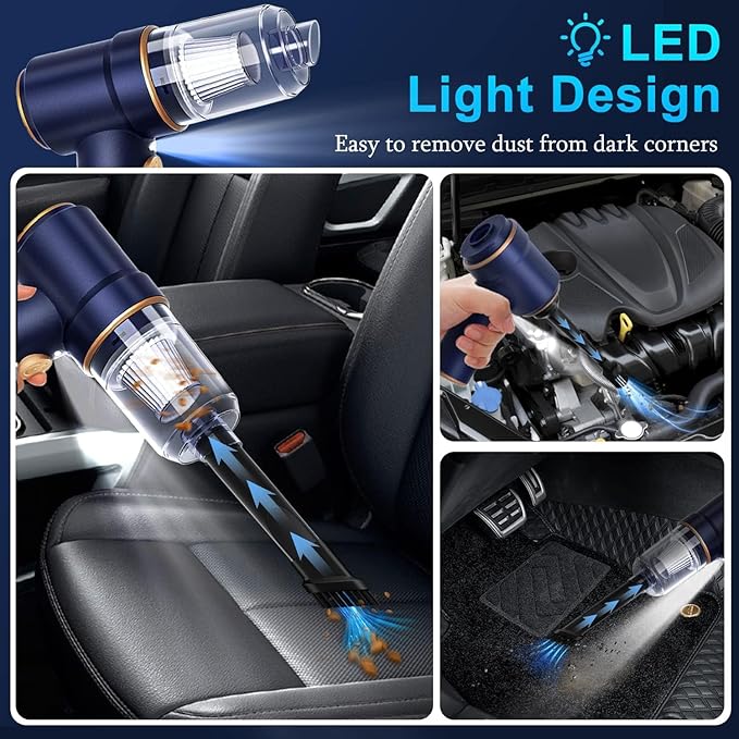 KMM Handheld Car Vacuum Cleaner, 9000Pa Vacuum Cleaner and Air Duster, 120W High Power Hand Held Vacuum with LED Light and Multi-Nozzles for Car, Home, Office, Pet