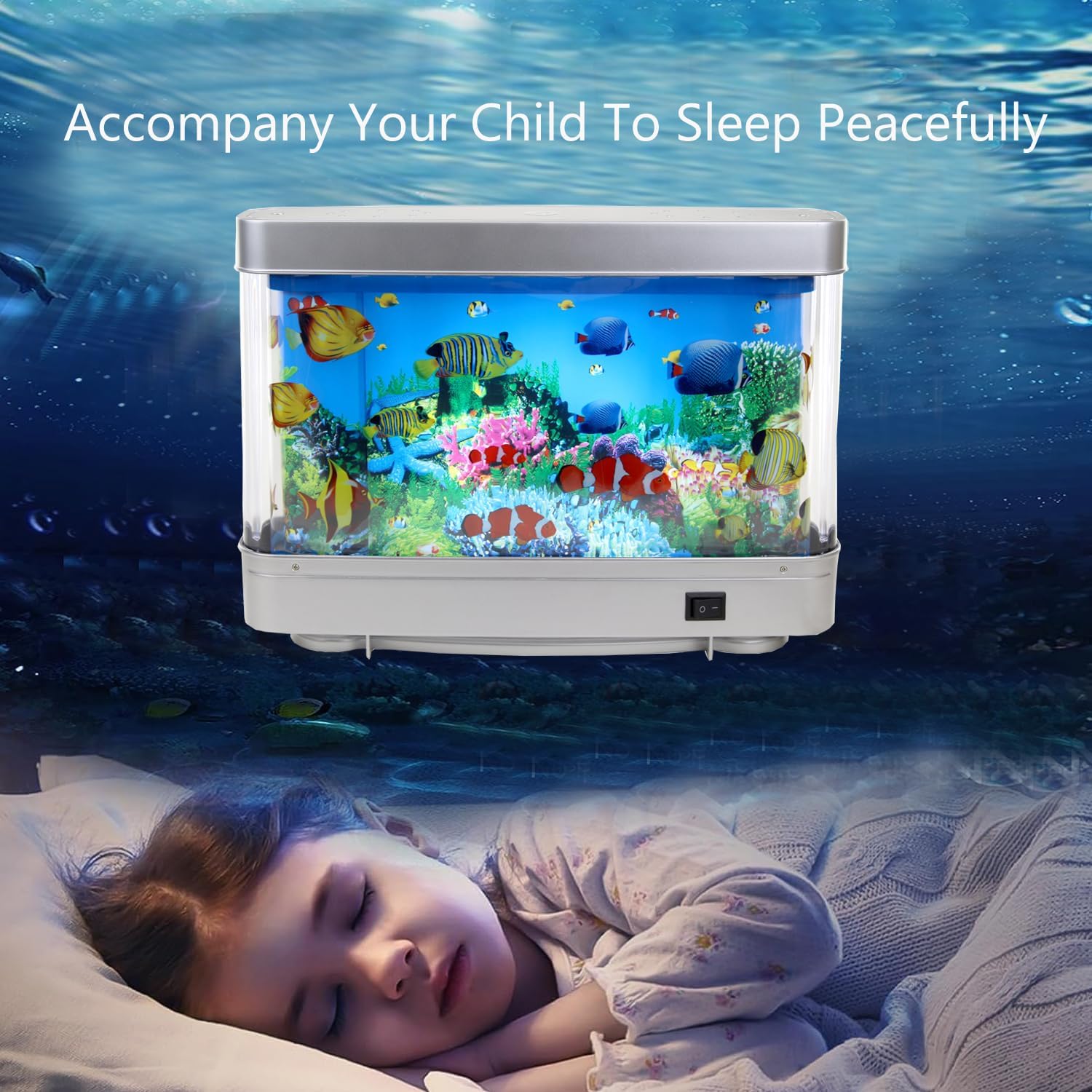 Lightahead Artificial Sensory Aquarium Lamp, Virtual Fake Fish Tank LED with Moving Marine Life Animation, Moving Ocean, Relaxing Ocean Scene Night Light