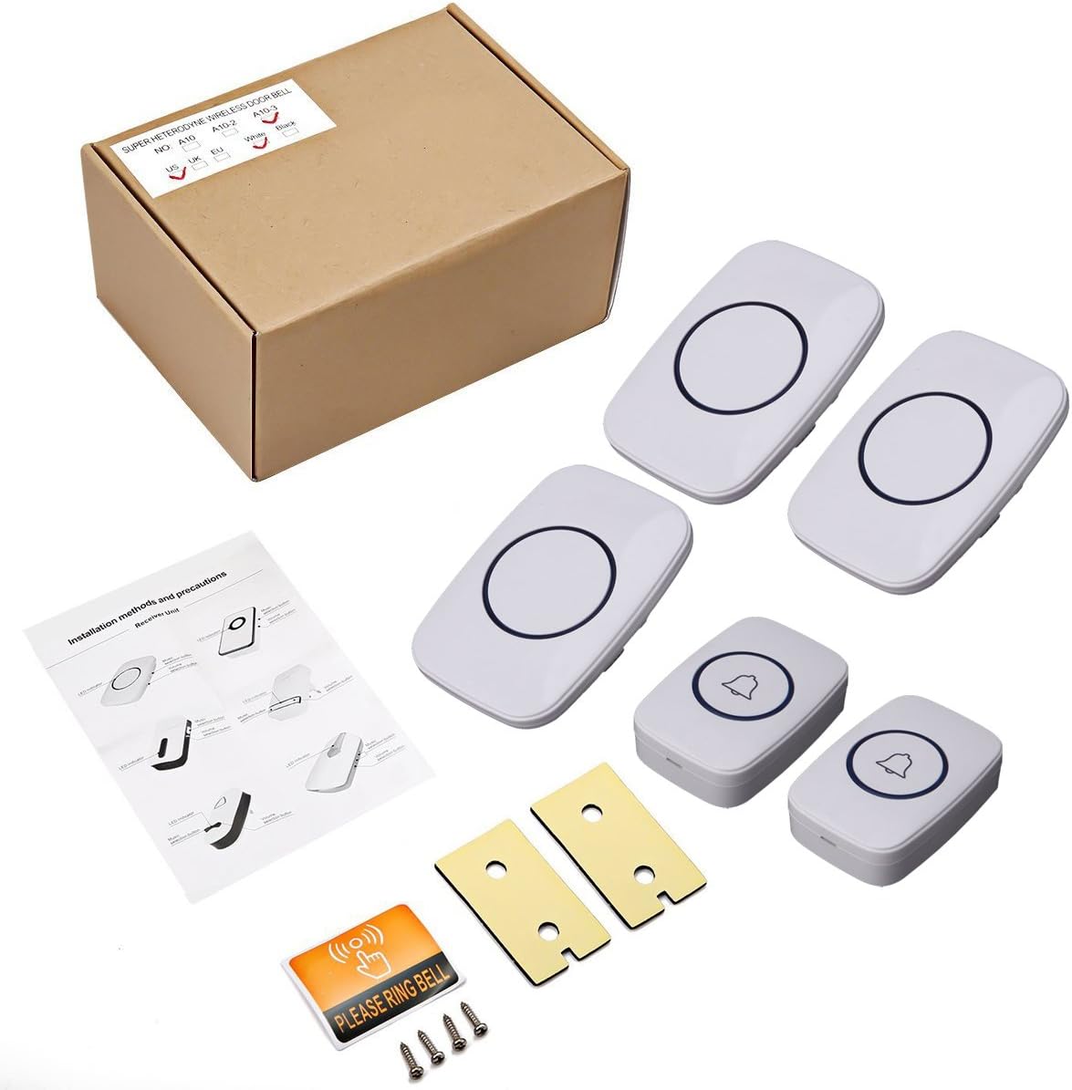 Fullhouse - Kit De Timbre Inalmbrico E Impermeable Para Puerta Distingue Las Puertas Delanteras Y Traseras Alcance De Ms De 1000 Pies Y 60 Melodas Volumen De 5 Niveles Y Flash Led Para El Hogar Oficina Aula