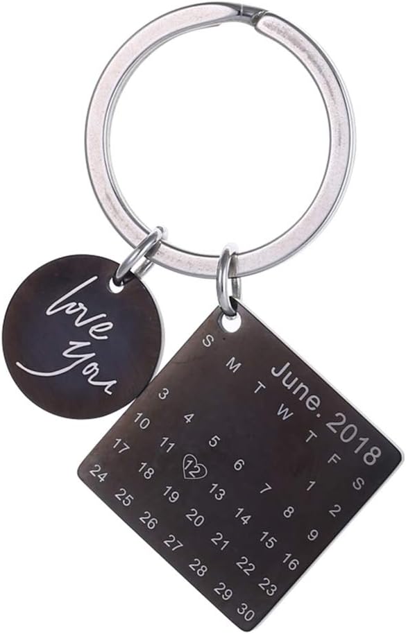 Onlylove-handmade Personalized Engraved Calendar Date Keychain Custom Message Keyring Memorial Keepsake Gift For Anniversary