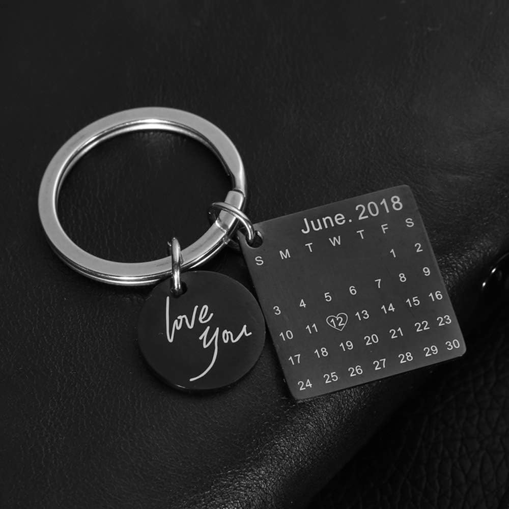 Onlylove-handmade Personalized Engraved Calendar Date Keychain Custom Message Keyring Memorial Keepsake Gift For Anniversary