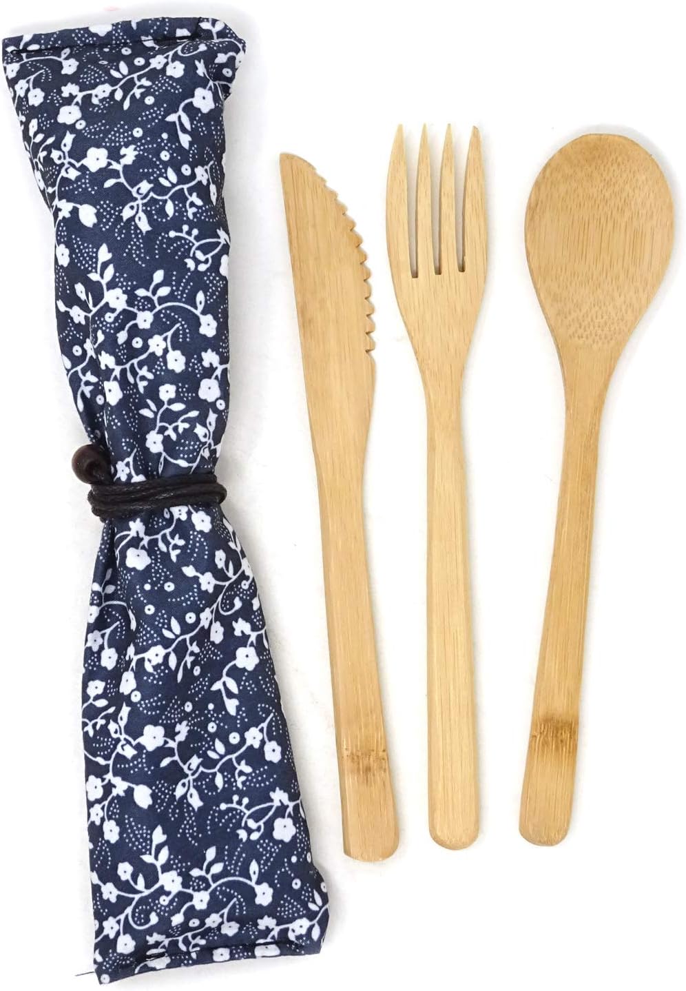 Honbay 3pcs Japanese Style Creative Eco-friendly Bamboo Flatware Set Reusable Utensils With A Retro Pouch -spoon Fork Knife