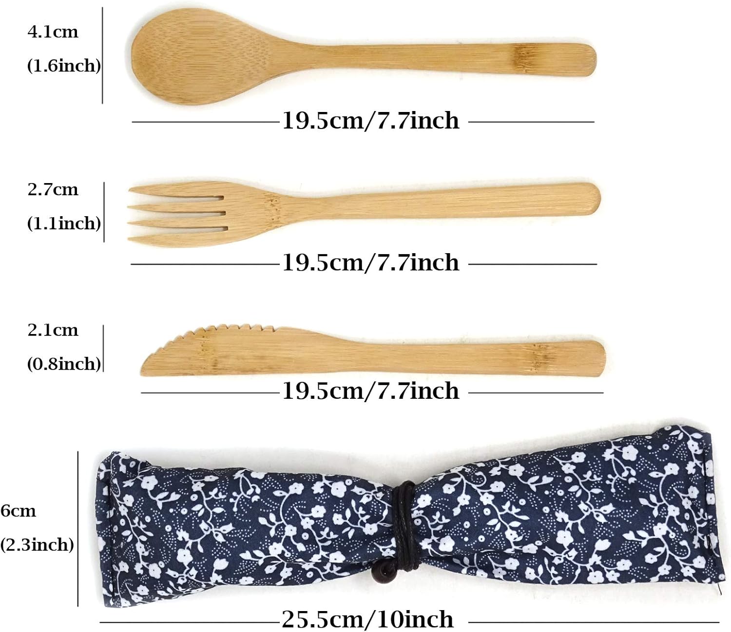 Honbay 3pcs Japanese Style Creative Eco-friendly Bamboo Flatware Set Reusable Utensils With A Retro Pouch -spoon Fork Knife
