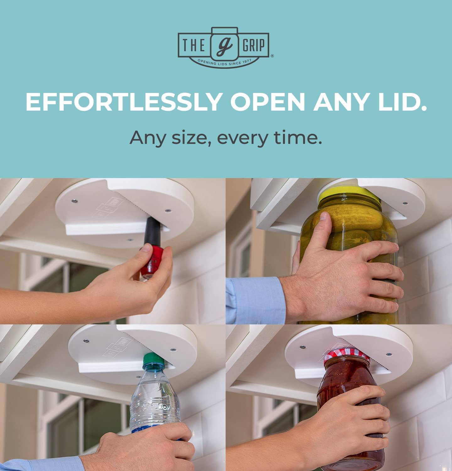 The Grip Jar Opener | Original Under Cabinet Jar Lid & Bottle Opener, Effortless for Weak Hands & Seniors with Arthritis