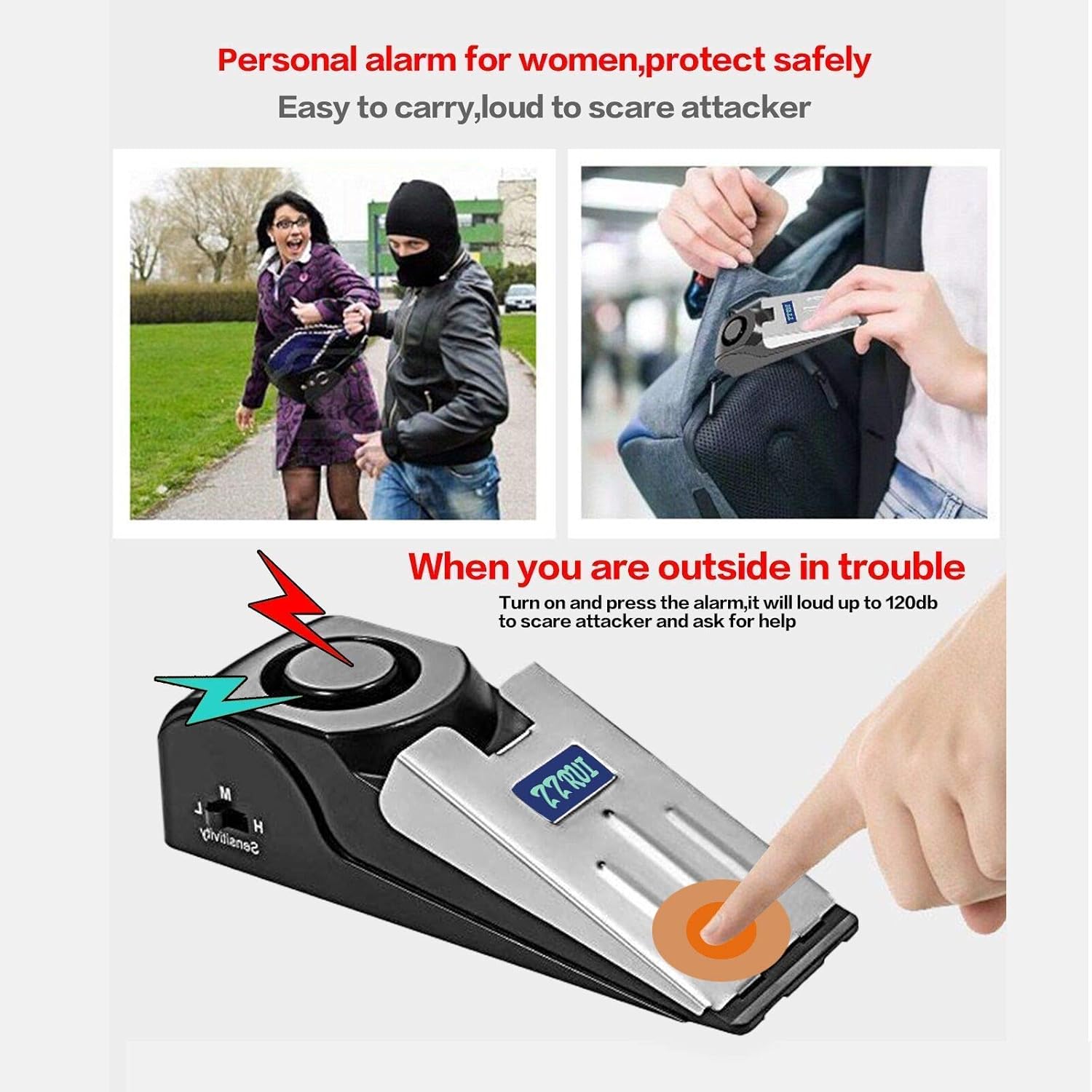 Upgraded Door Stopper Security Alarm,Portable 120 Loud Entrance Alert Door Stop Alarm for Travel Home Apartment House