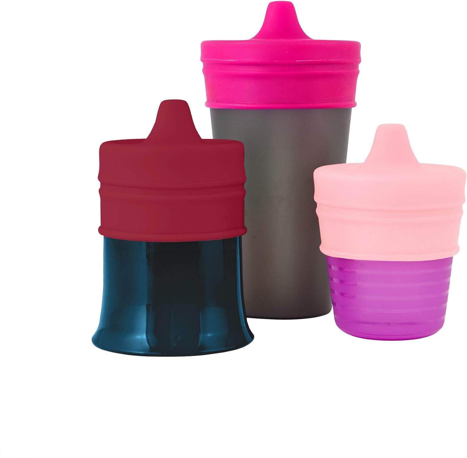 Boon Snug Silicone Sippy Cup Lids - Convert Any Kids Cups or Toddler Cups into Soft Spout Sippy Cups - Toddler Feeding Supplies and Travel Essentials - 3 Count
