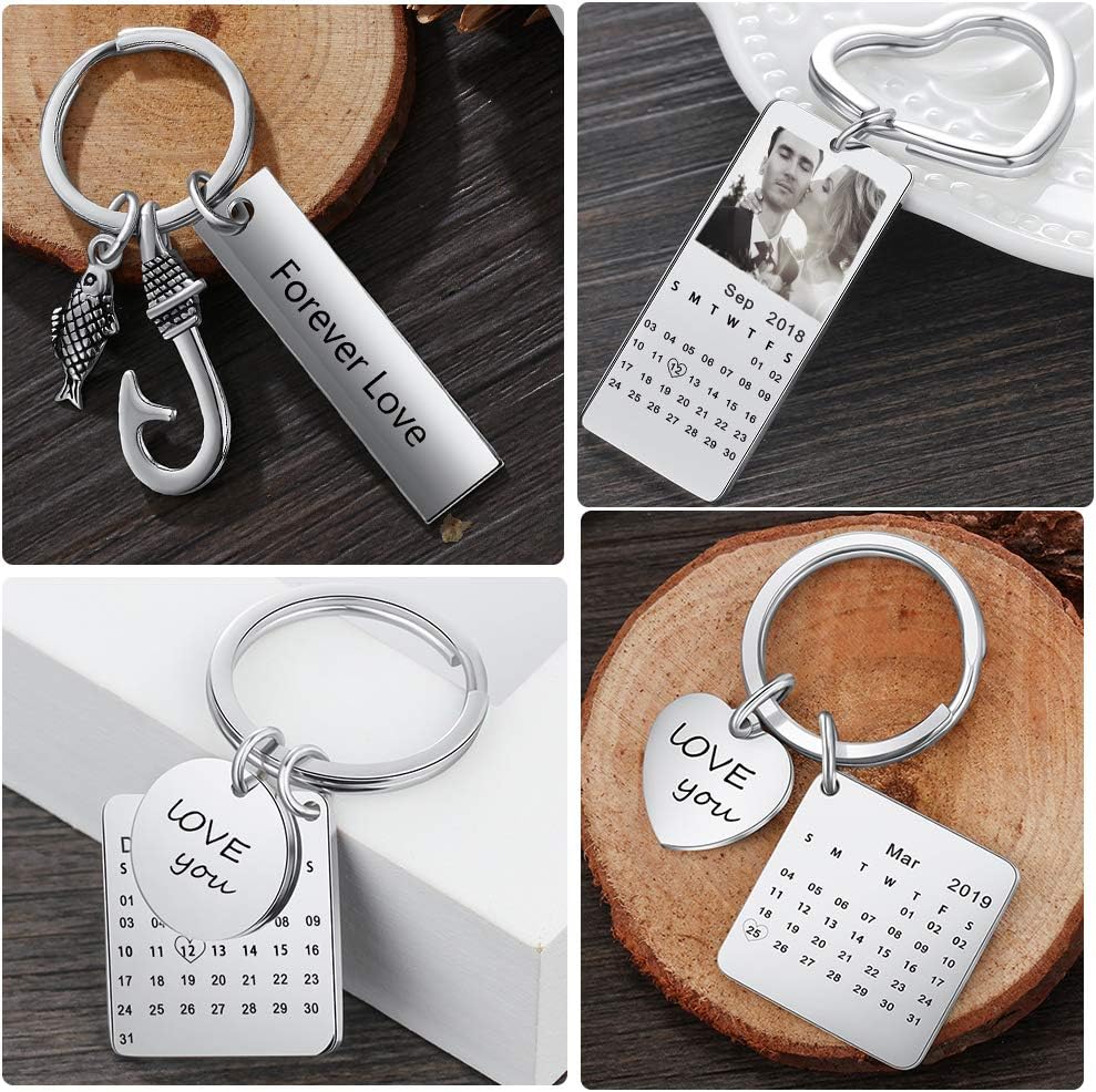 Personalized Calendar Photo Keychain Custom Engraved Keyring For Men Women
