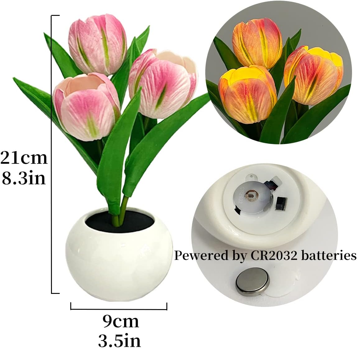 Tulip Lamp LED Simulation Tulip Night Light Fake Flower Bouquet 3 Heads with Ceramic Vase Bedroom Bedside Lamp for Home Living Room Desktop Decor for Home Decor