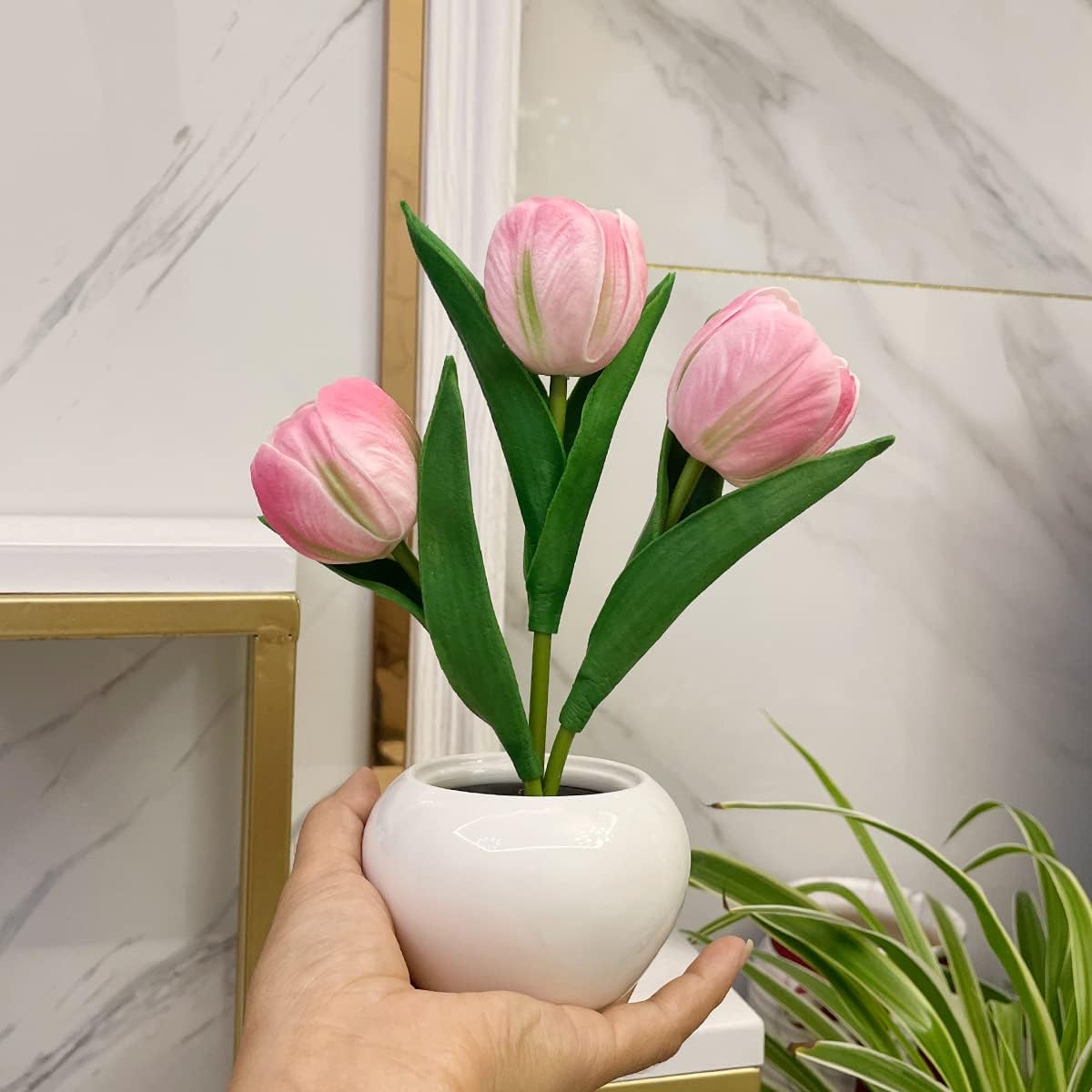 Lmpara De Mesa De Tulipn Lmpara Led De Simulacin De Tulipn Luz Nocturna Ramo De Flores Falsas 3 Cabezas Con Jarrn De Cermica Lmpara De Noche Para El Hogar Sala De Estar