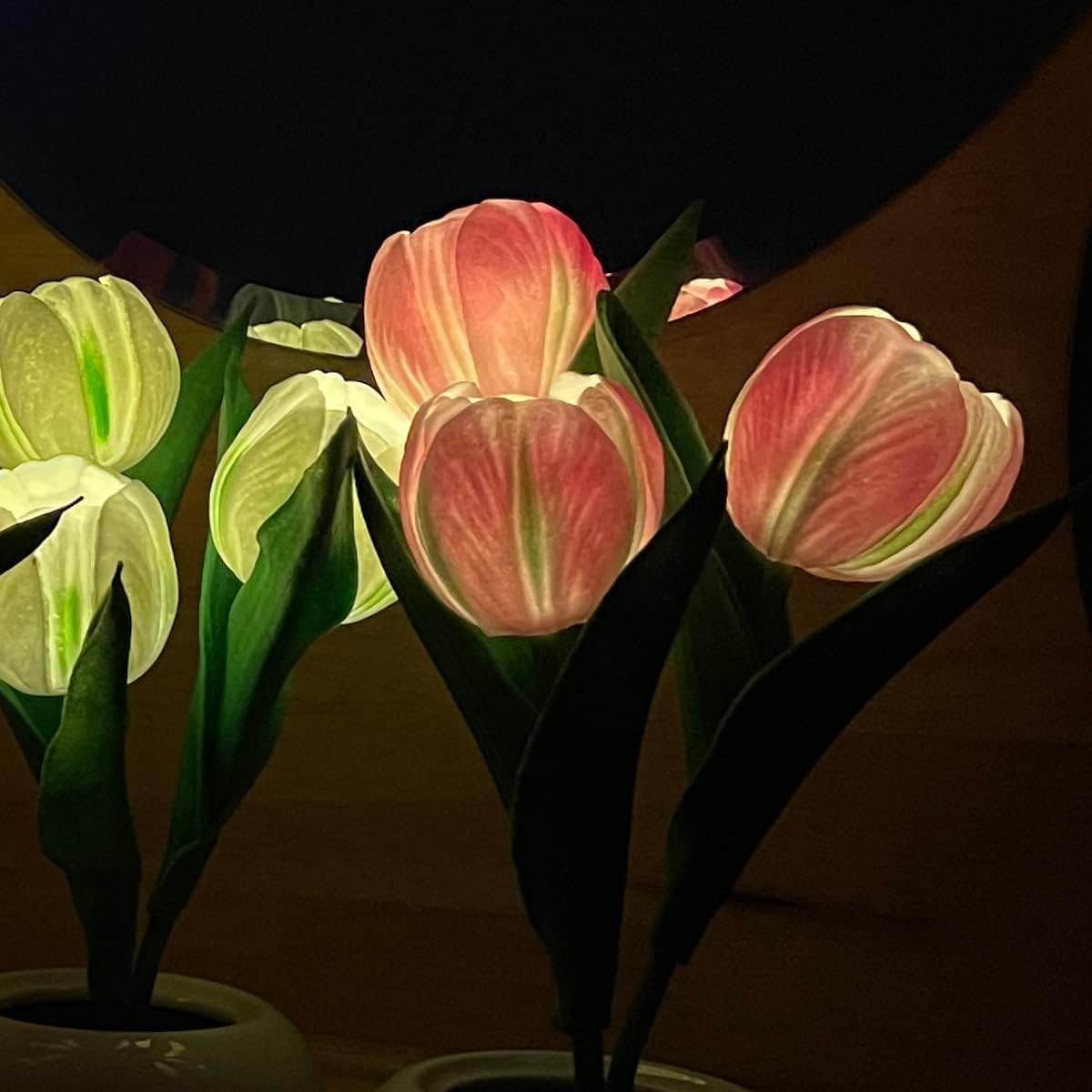 Lmpara De Mesa De Tulipn Lmpara Led De Simulacin De Tulipn Luz Nocturna Ramo De Flores Falsas 3 Cabezas Con Jarrn De Cermica Lmpara De Noche Para El Hogar Sala De Estar