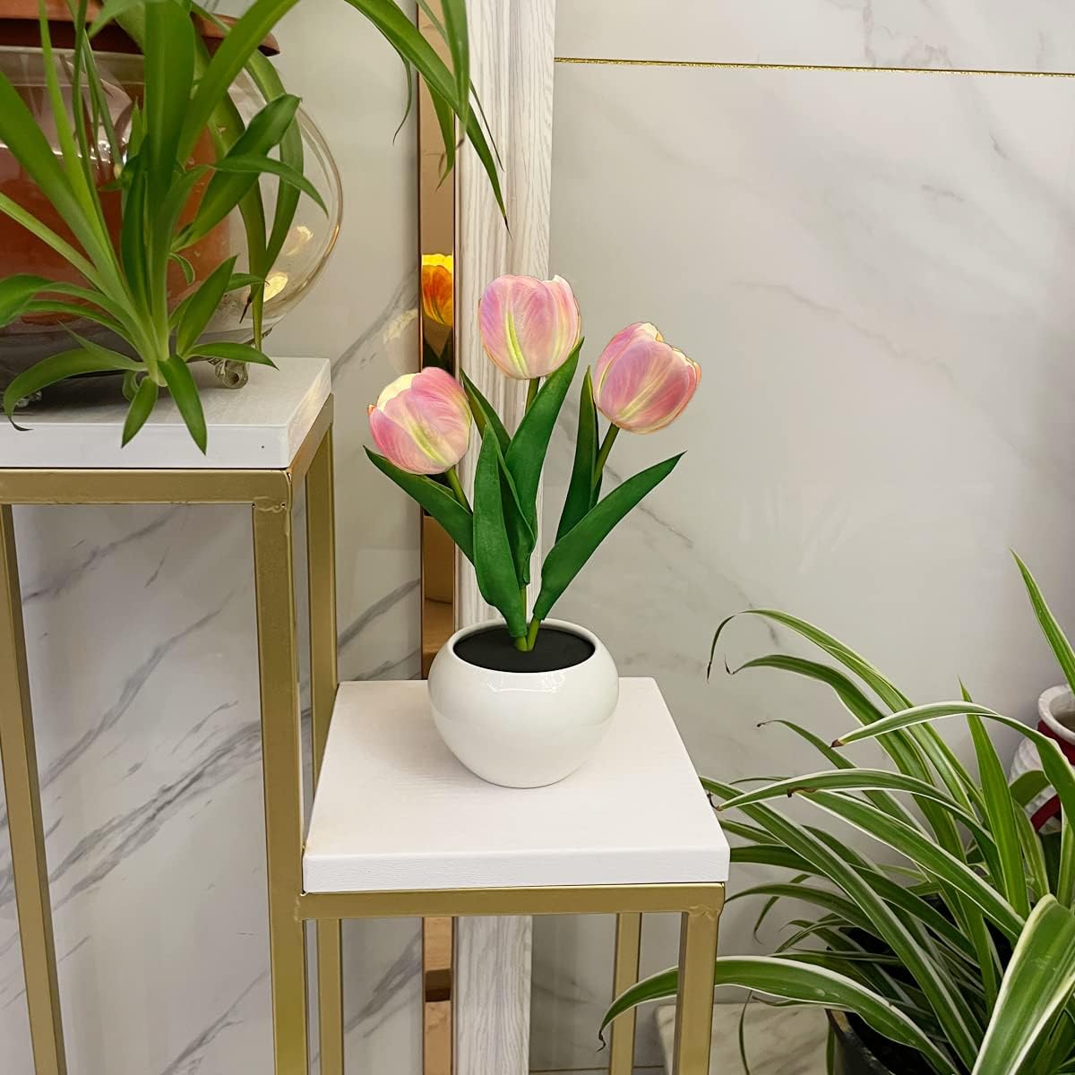 Lmpara De Mesa De Tulipn Lmpara Led De Simulacin De Tulipn Luz Nocturna Ramo De Flores Falsas 3 Cabezas Con Jarrn De Cermica Lmpara De Noche Para El Hogar Sala De Estar