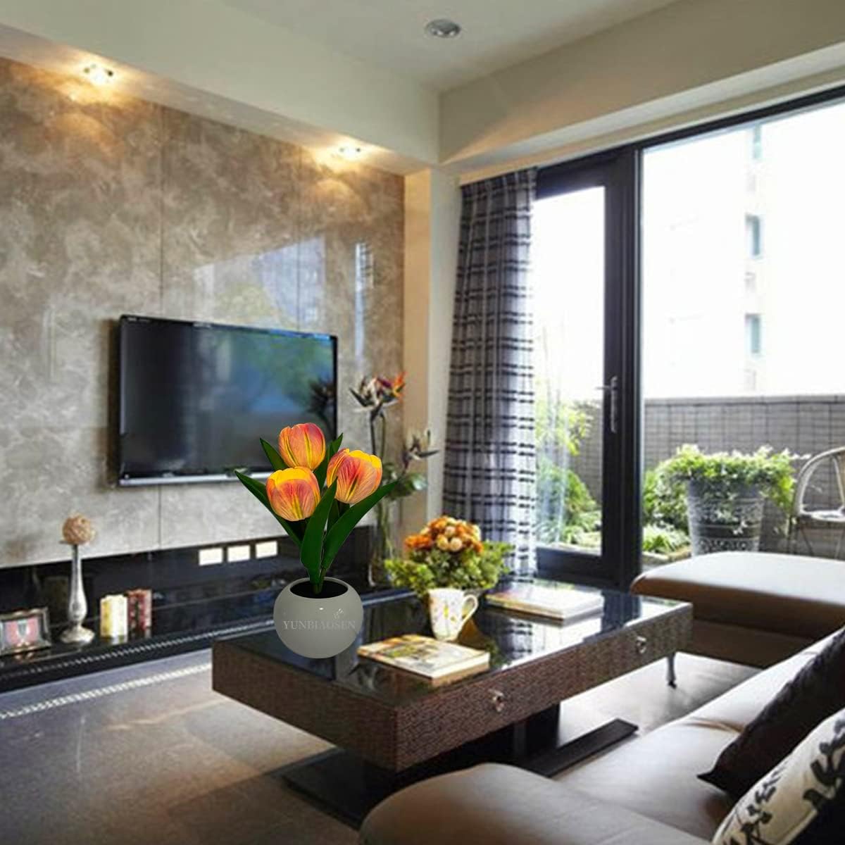 Lmpara De Mesa De Tulipn Lmpara Led De Simulacin De Tulipn Luz Nocturna Ramo De Flores Falsas 3 Cabezas Con Jarrn De Cermica Lmpara De Noche Para El Hogar Sala De Estar