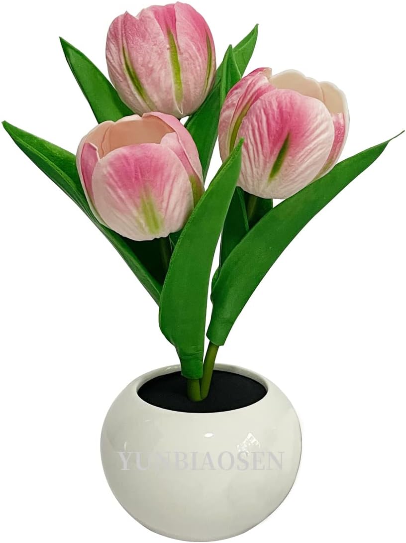 Lmpara De Mesa De Tulipn Lmpara Led De Simulacin De Tulipn Luz Nocturna Ramo De Flores Falsas 3 Cabezas Con Jarrn De Cermica Lmpara De Noche Para El Hogar Sala De Estar