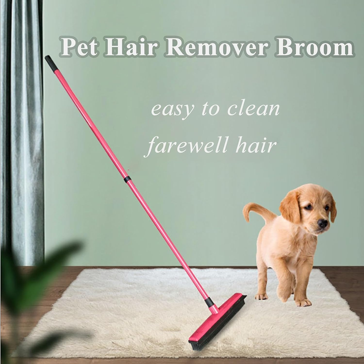 Indigopetco Pet Hair Removal Broom, Pet Hair Removal Tool, Multi-Surface Squeegee Rubber Broom, Rubber Broom Pet Hair Remover, Extendable Pet Hair Remover Broom for Carpet, Mats,Couch