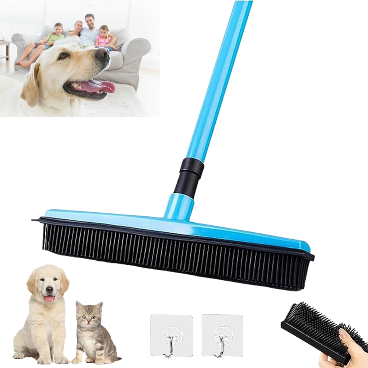 Indigopetco Escoba De Eliminacin De Pelo De Mascotas Herramienta De Eliminacin De Pelo De Mascotas Escoba De Goma Multisuperficie Removedor De Pelo De Mascotas Escoba Extensible Para Alfombras