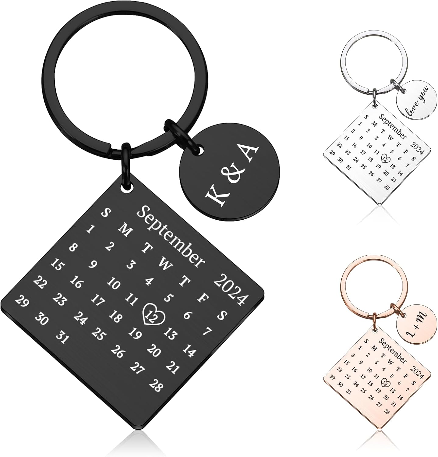 Personalized Engraved Calendar Date Keychain Custom Name Special Day Key Chain Gift Wedding Anniversary Keychain Gifts Christmas Valentine's Day Gift For Wife Husband Boyfriend Girlfriend Couples