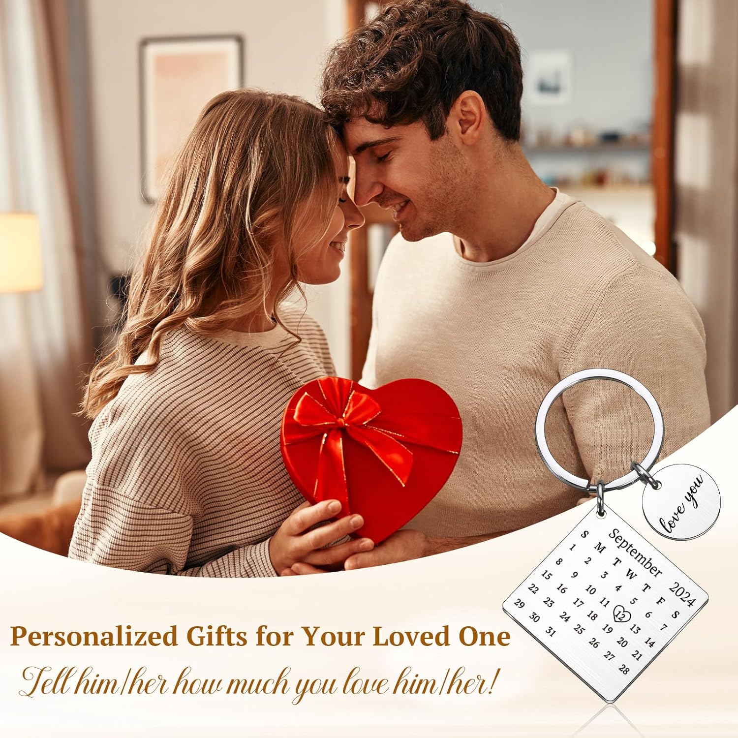 Personalized Engraved Calendar Date Keychain Custom Name Special Day Key Chain Gift Wedding Anniversary Keychain Gifts Christmas Valentine's Day Gift For Wife Husband Boyfriend Girlfriend Couples