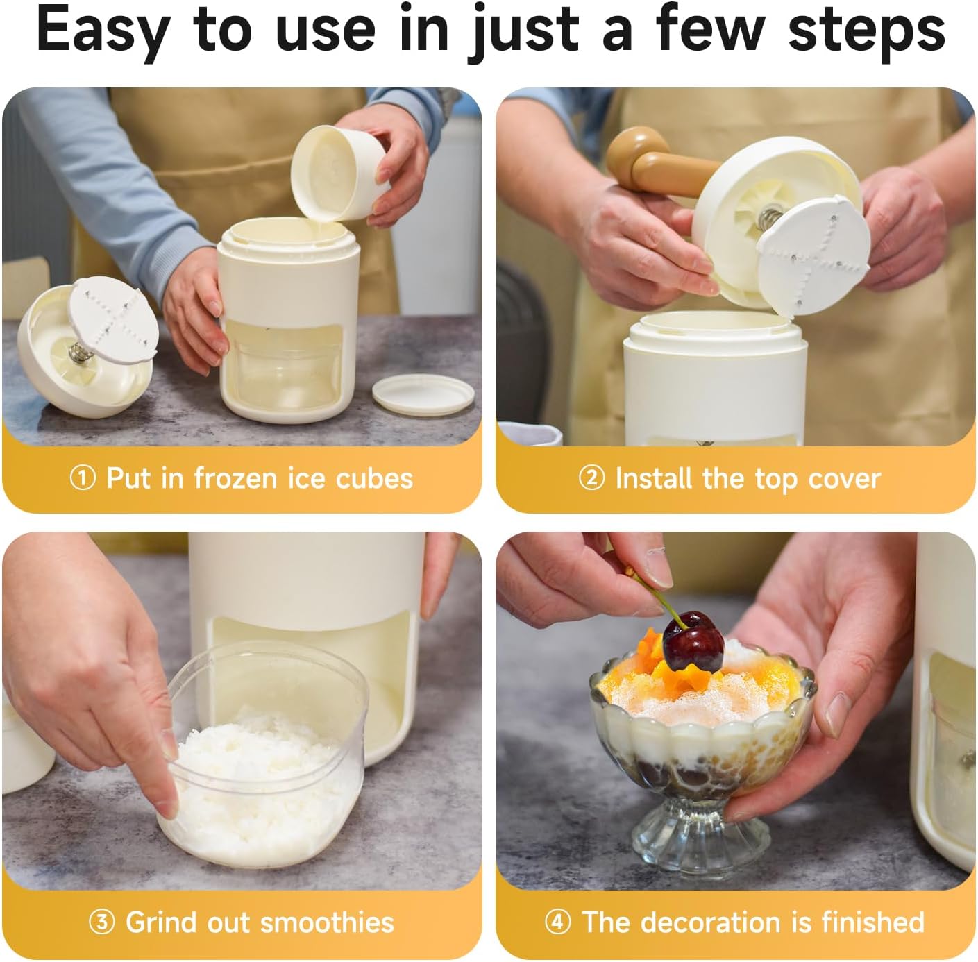 Manual Ice Crusher Machine with 3 Ice Trays, Ideal for Smoothies, Shaved Ice, and Frozen Cocktails – Portable Handheld Snow Cone Maker