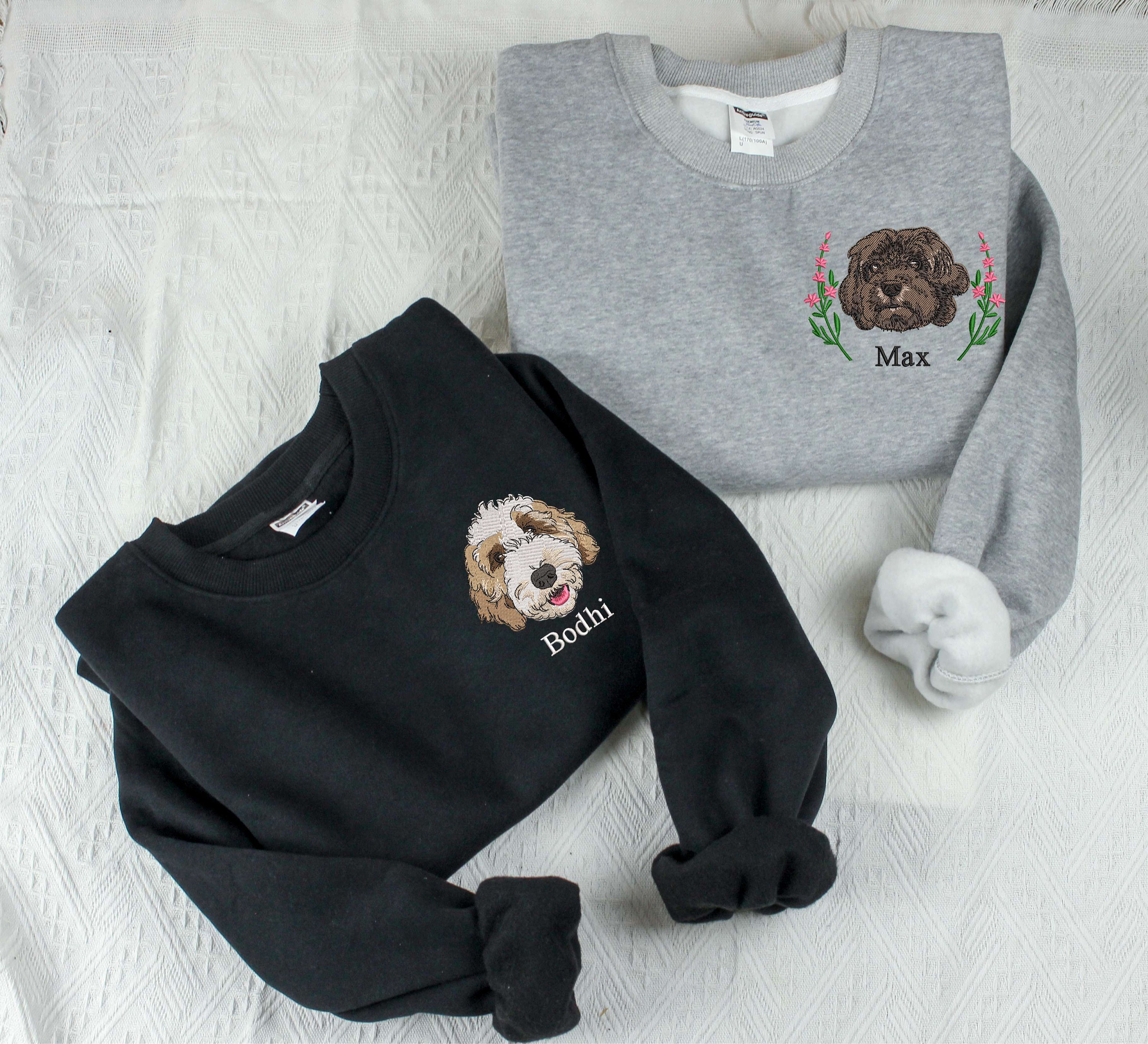 Custom Dog Face Embroidered Sweatshirt Dog Photo Embroidered Hoodie Dog Lovers Sweatshirt Gift For Pet Lovers Pet Embroidery Sweater