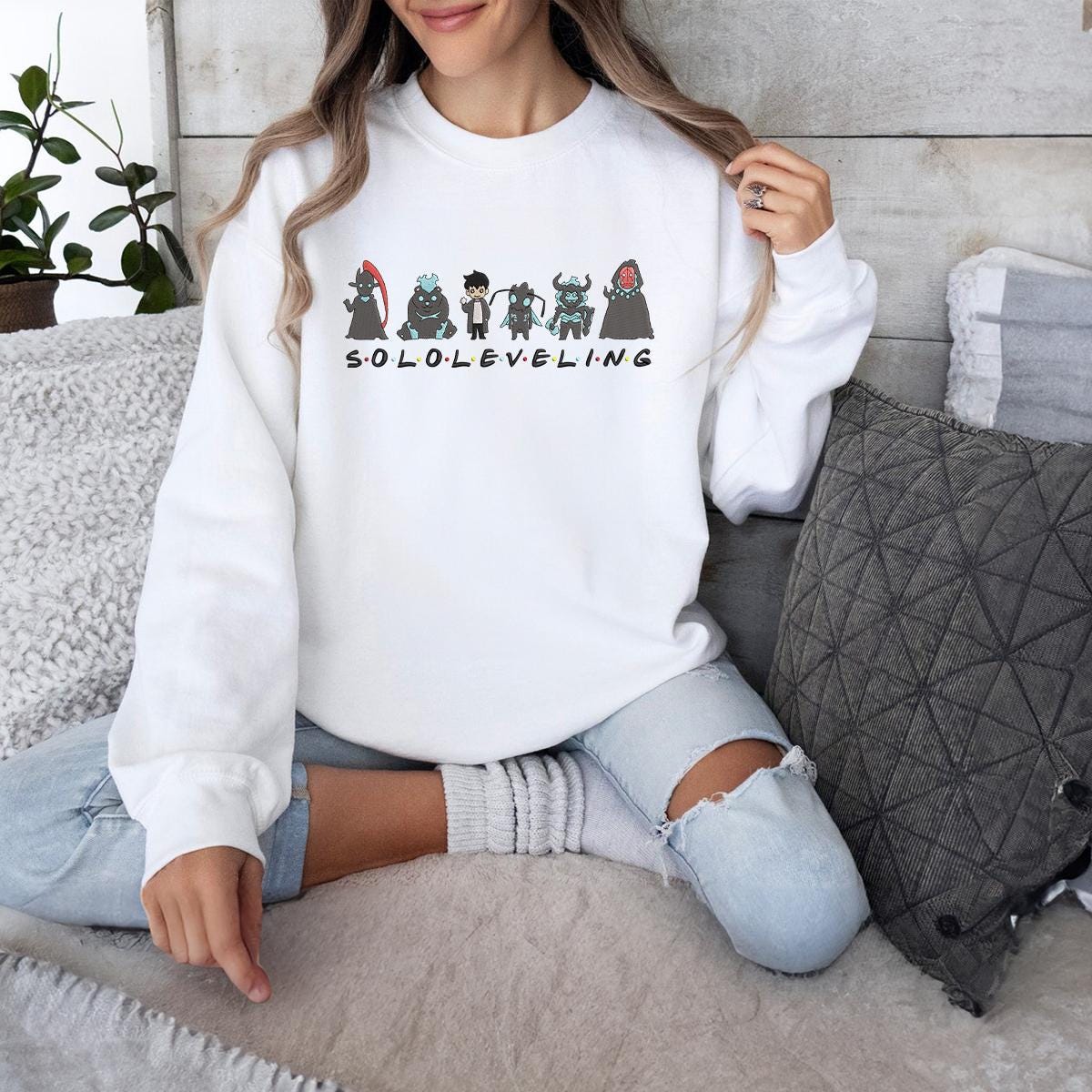 Embroidered Anime Sweatshirt I Alone Level Up-inspired Design Monarch Of Shadows Sweater Double Dungeon Shirt Esn1330