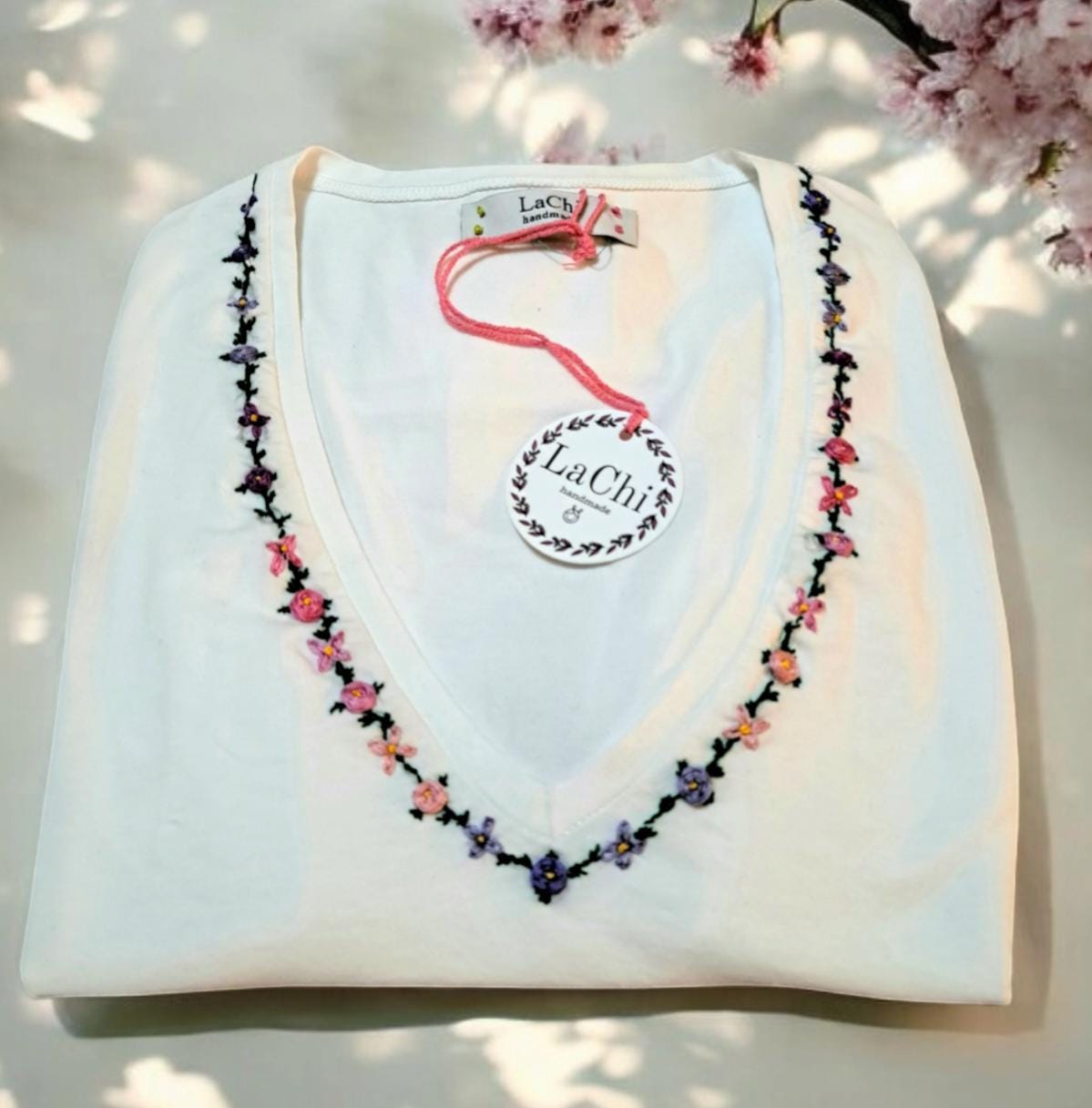 Custom Hand Embroidered T-shirt With Colorful Flowers