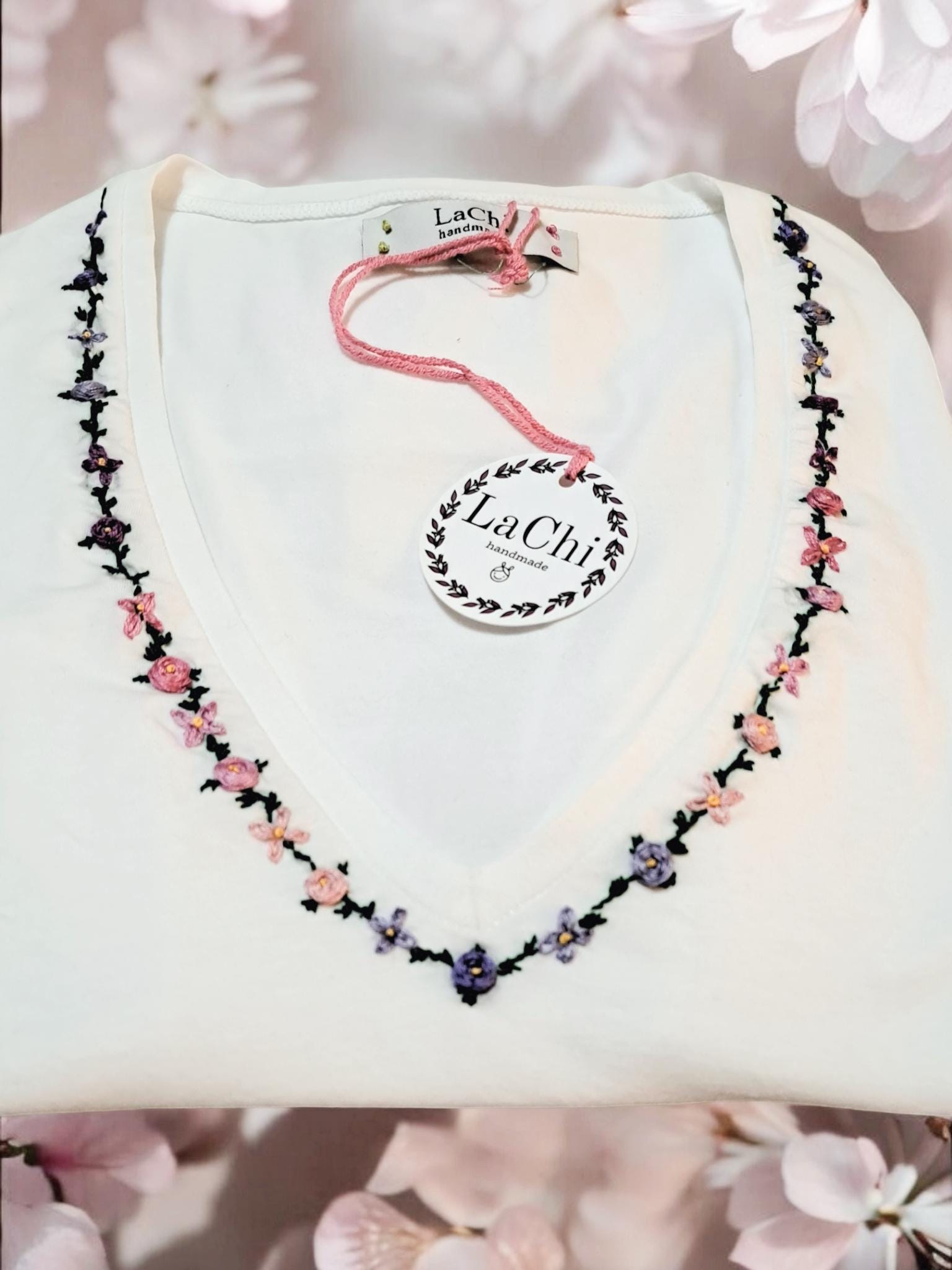 Custom Hand Embroidered T-shirt With Colorful Flowers
